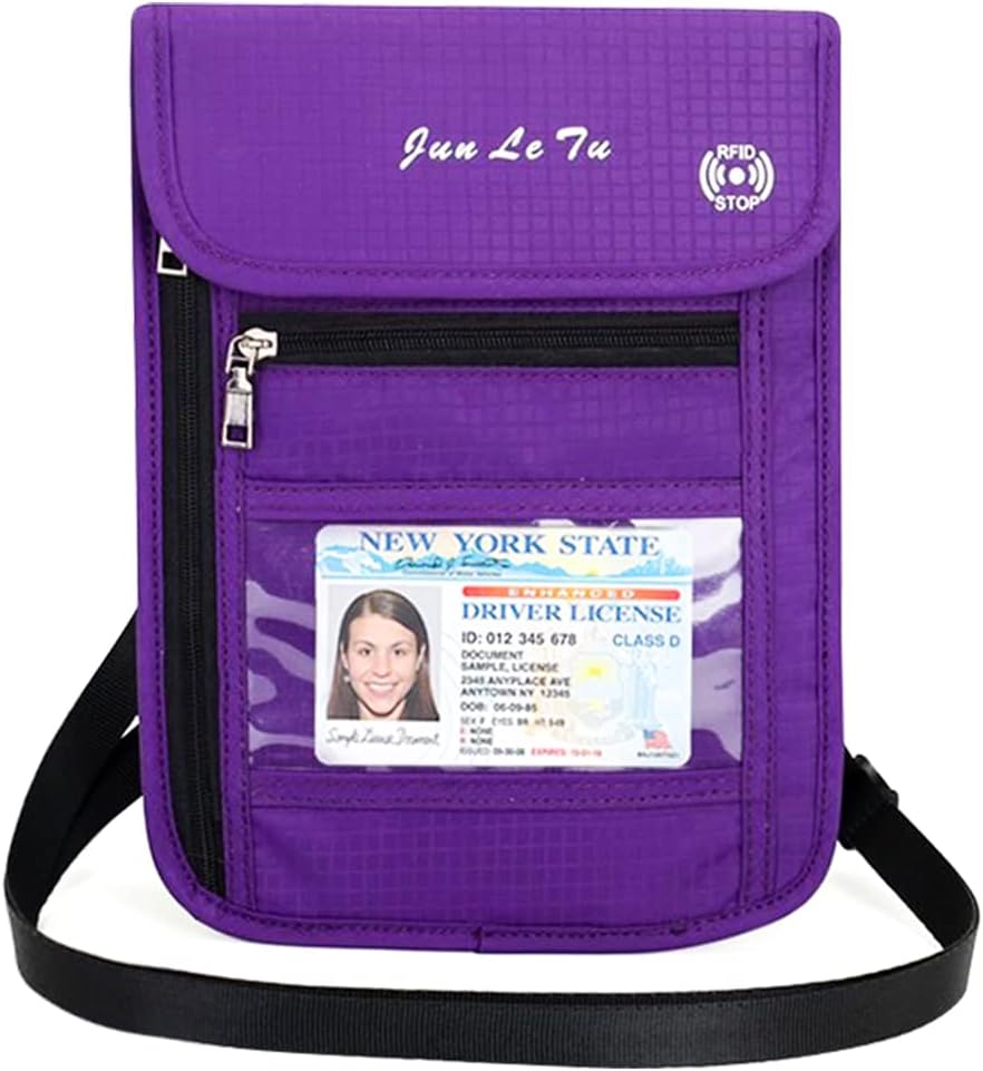 Detalle de Tyuodna Brustbeutel mit Sichtfenster – Reisepass Tasche mit RFID-Schutz, violett