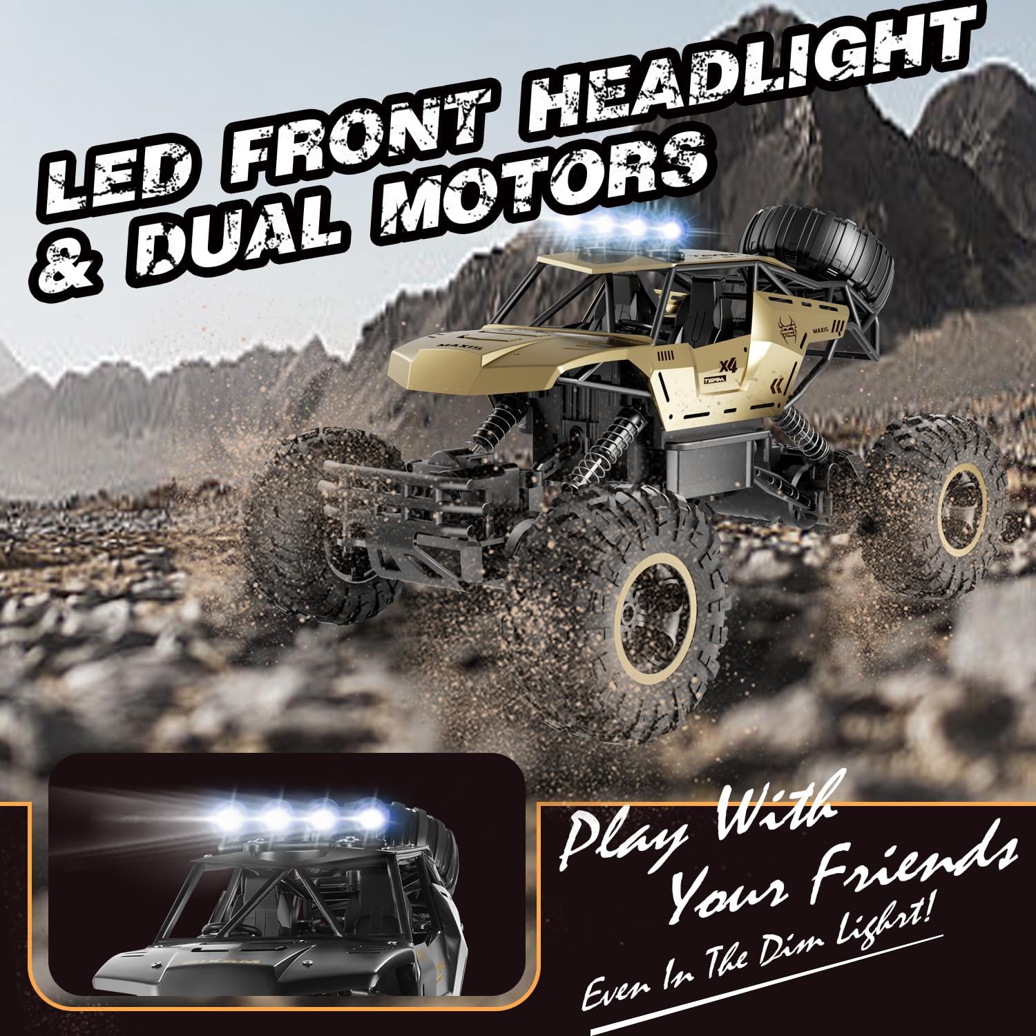 Detalle de Jiakora 1:12 Off-Road RC Monster Truck (4WD) with Dual Batteries, LED Headlights and Metal Shell
