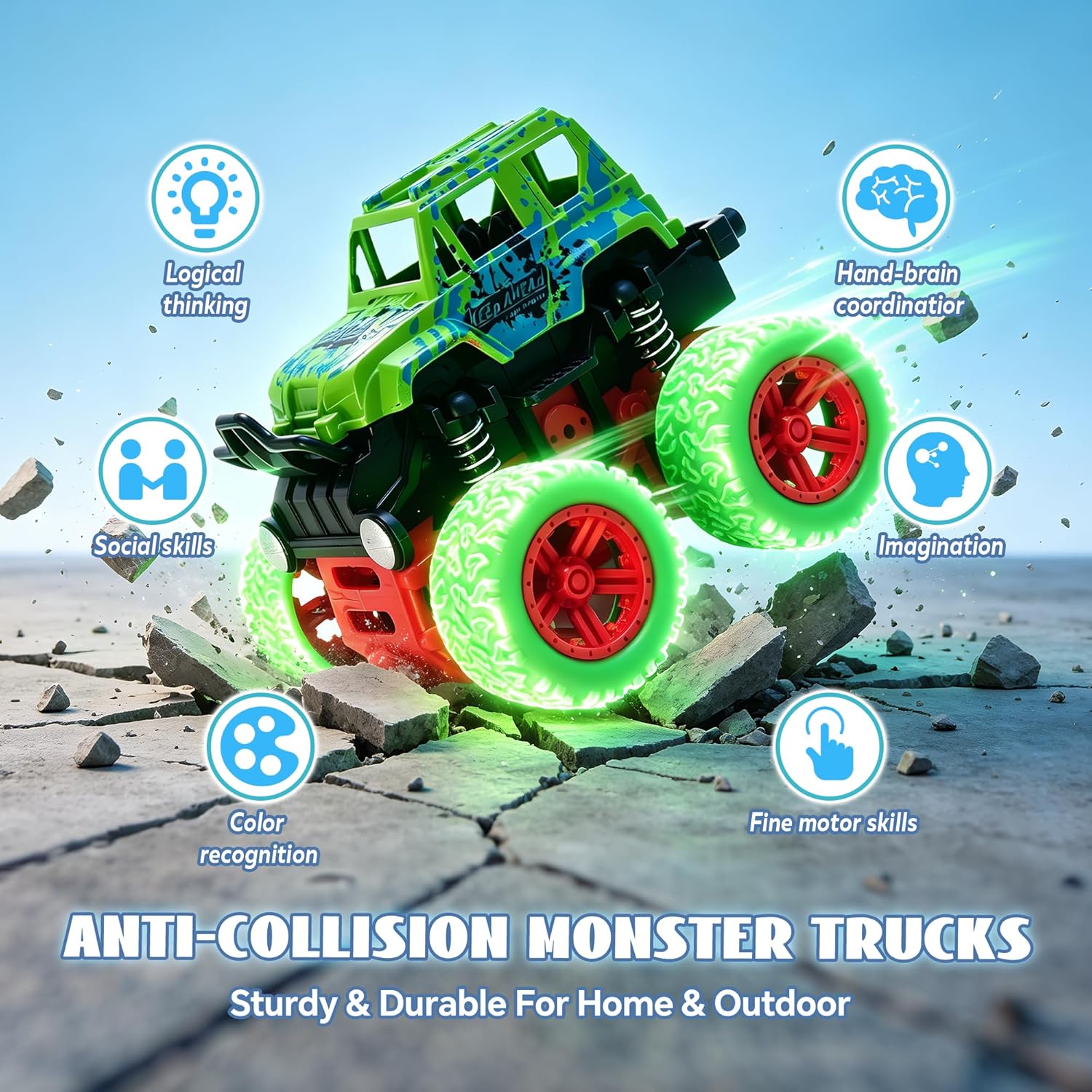 Thumbnail 6 de LEFEI Monster Truck Set for Boys Ages 3–7: 4-Pack Push & Go Stunt Cars