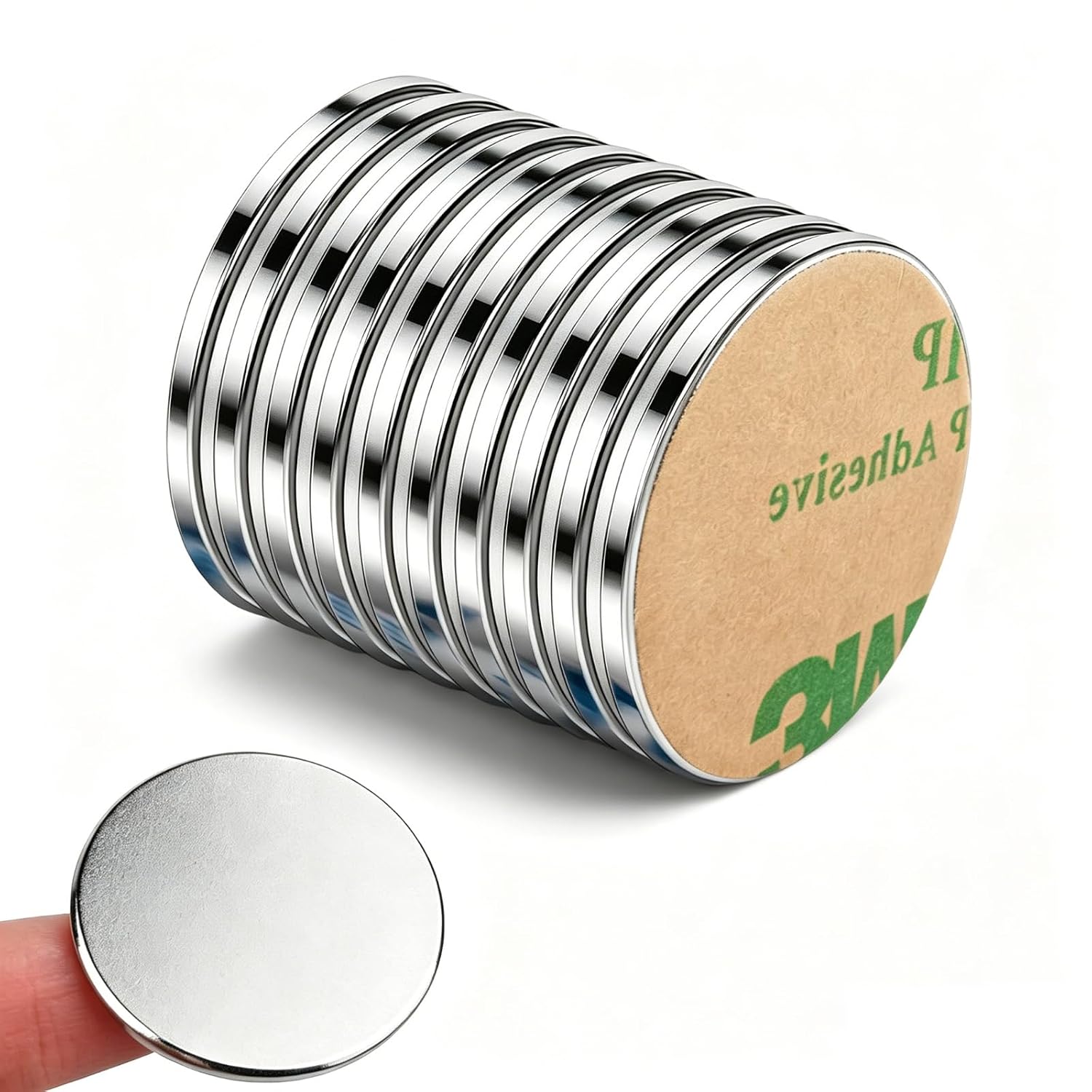 Detalle de Brizuf 10 runda neodymmagneter, 30 x 2 mm med självhäftande baksida