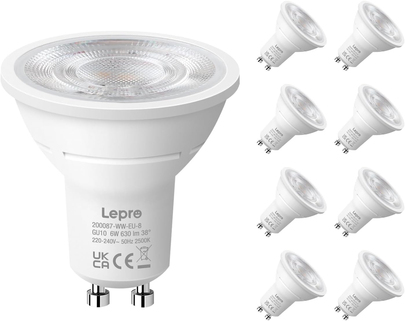 Detalle de Lepro Bombilla LED GU10 6W 2700K pack 8