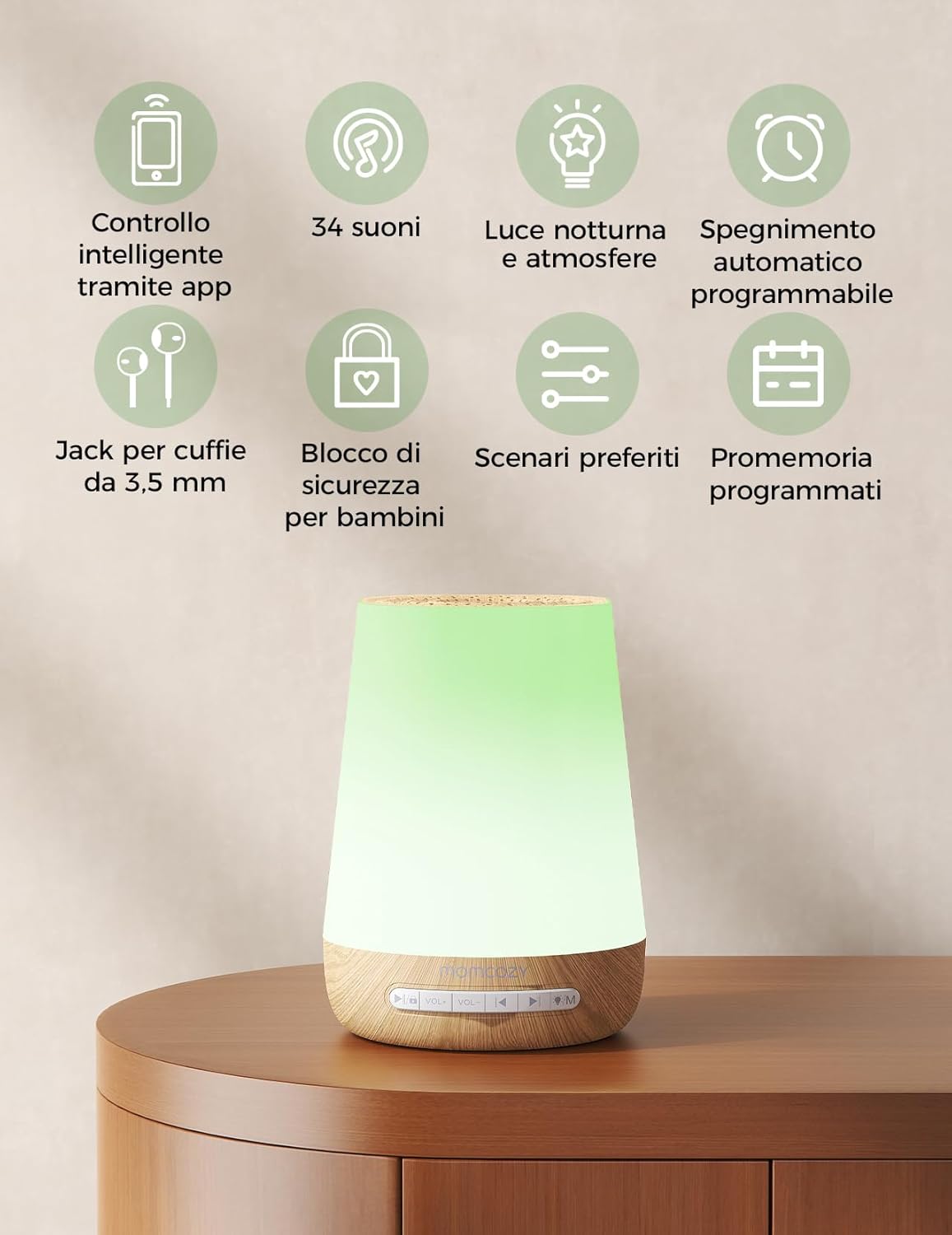 Thumbnail 1 de Momcozy Macchina del Rumore Bianco con 34 Suoni, Luce a 7 Colori e Controllo Wi‑Fi via App