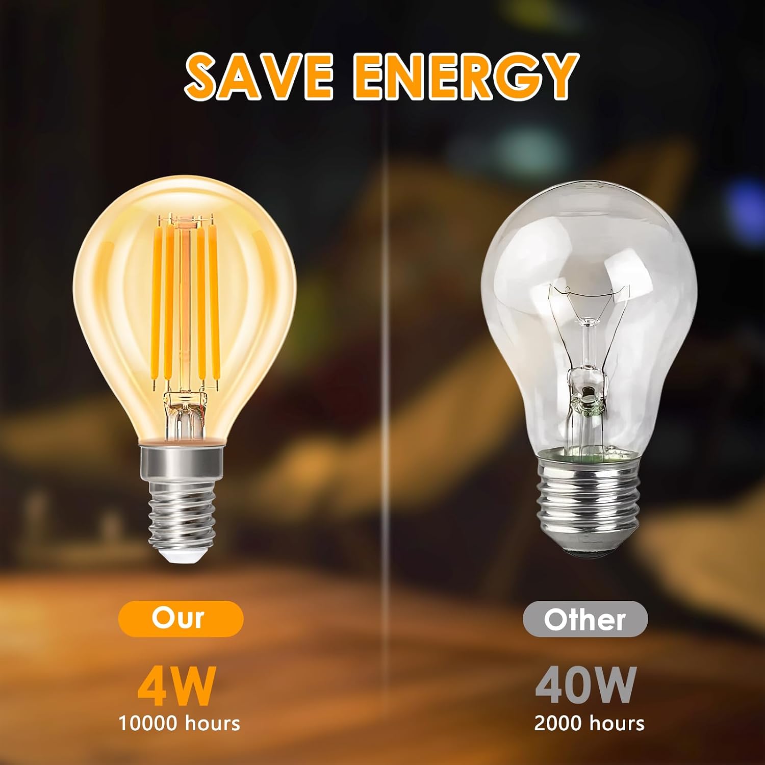 Detalle 2 de Dehobo E14 LED Warmweiß Vintage Glühbirne – 6er-Set, 2700K, 4W, 380 lm, Filament, Nicht Dimmbar
