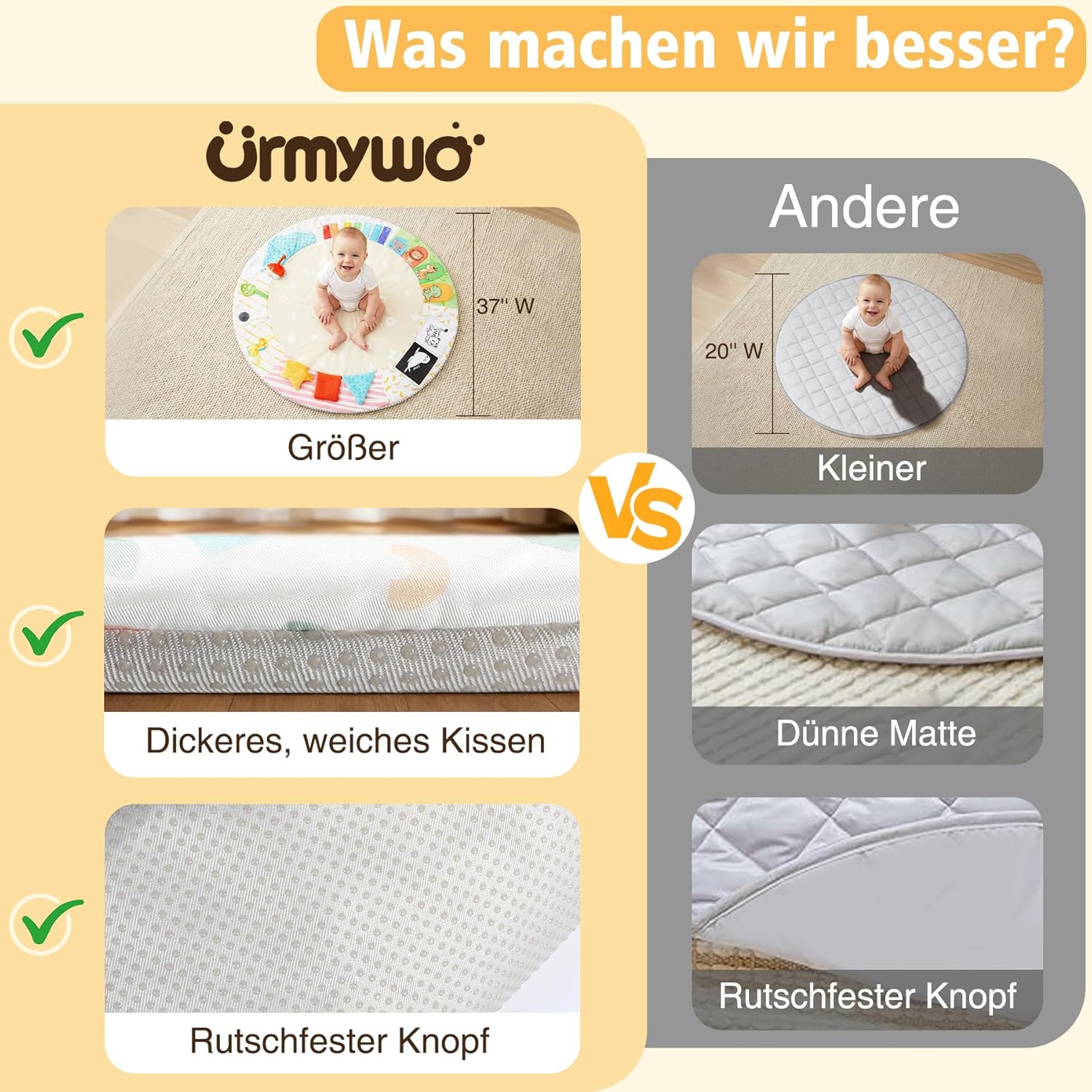 Thumbnail 6 de URMYWO Spielbogen Baby-Krabbeldecke mit 5 abnehmbaren Spielzeugen und 6 Entwicklungsregionen