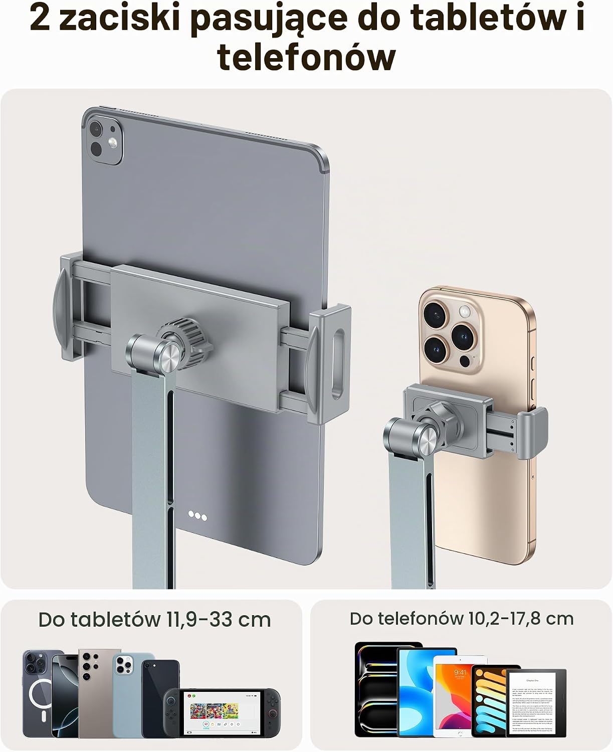 Thumbnail 5 de OMOTON GH03 aluminiowy uchwyt na tablet i telefon, obrót 360°, szary