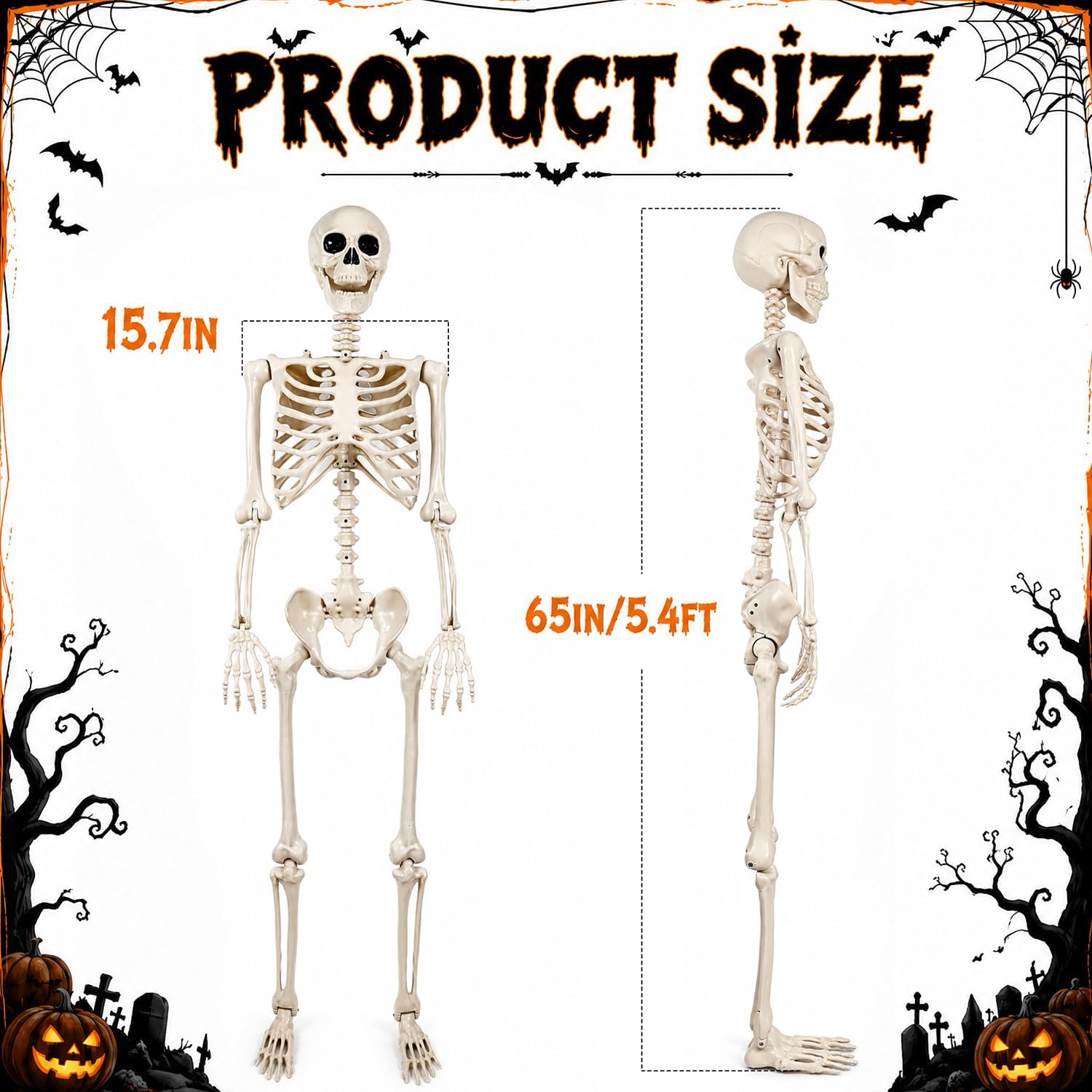 Thumbnail 1 de Petekuqi Skull-90 Life-Size Halloween Skeleton, 5.4-Foot Posable Decor