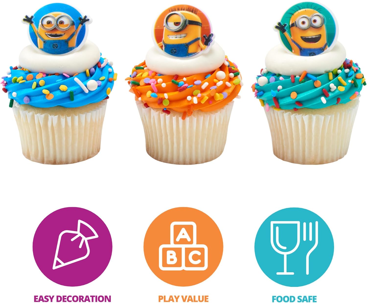 Detalle 2 de DecoPac Despicable Me Minions Cupcake Rings, 24-Pack, Reusable Food-Safe Toppers