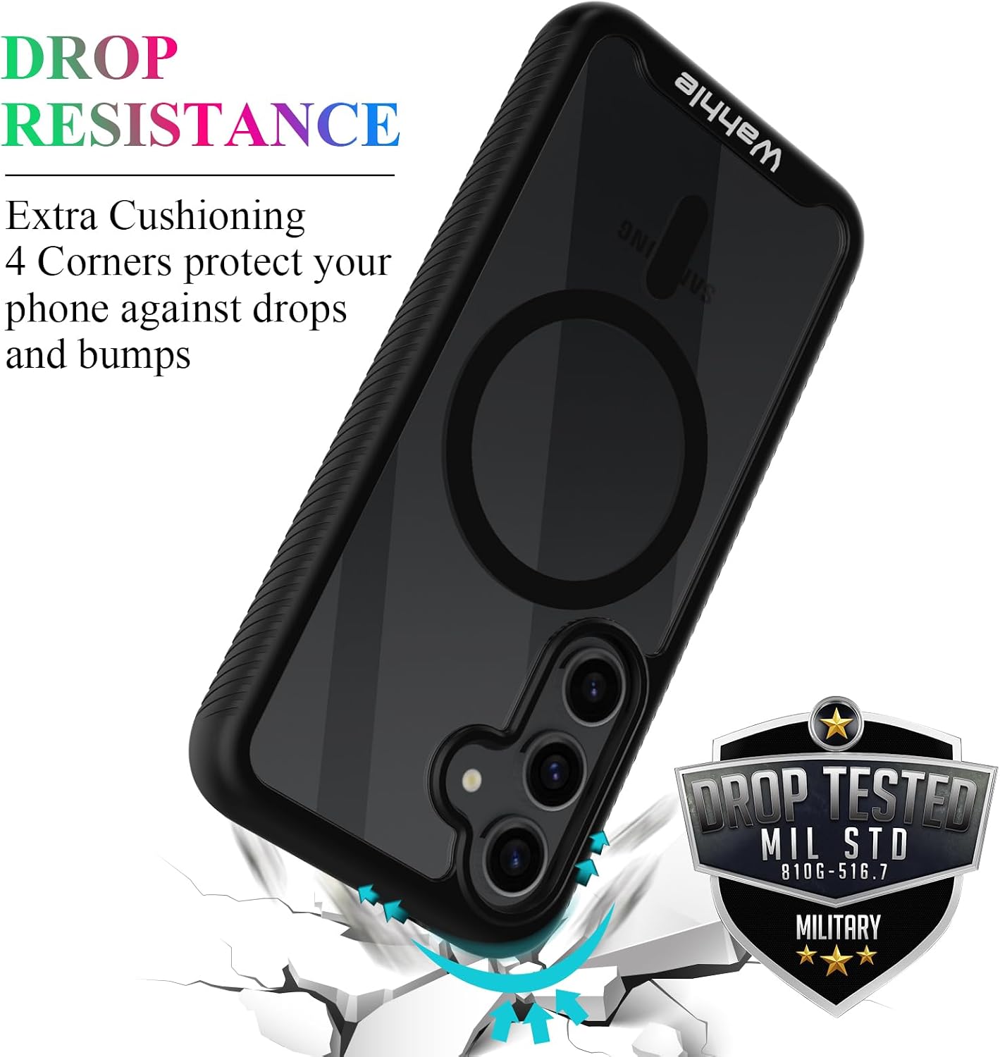 Detalle de wahhle Galaxy S24+ Plus Case with Built-in Screen Protector, 360° Shockproof, Slim Magnetic Wireless Charging