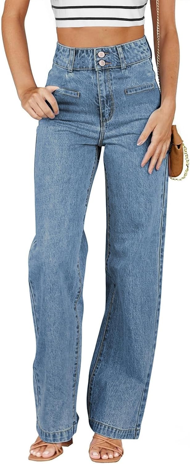 Detalle de SIDEFEEL Women's High-Waisted Jeans with Stretch Denim and Dual-Button Closure
