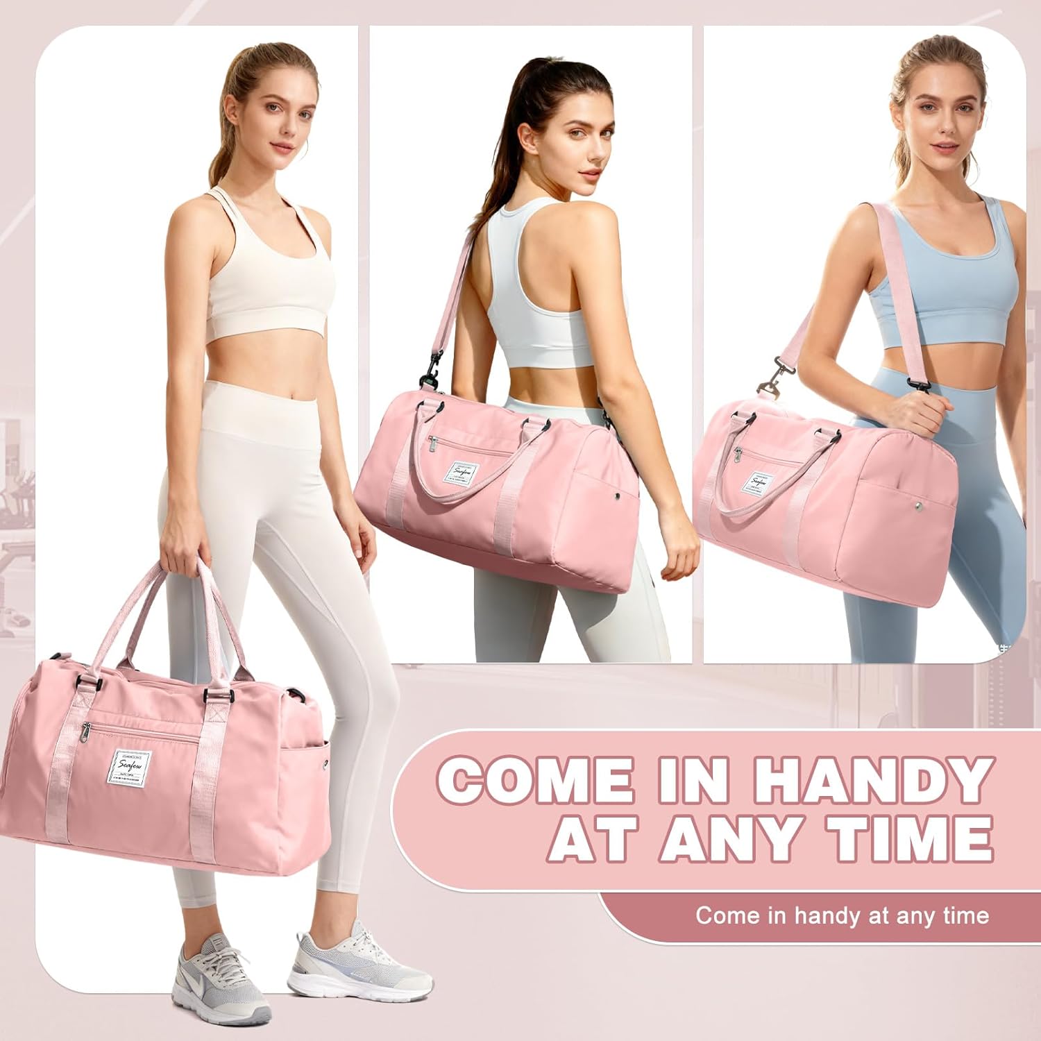 Thumbnail 5 de WEPLAN Sport-Duffel Bag – wasserdichte Reisetasche mit Schuhfach und Nassfach, A2-Rosa