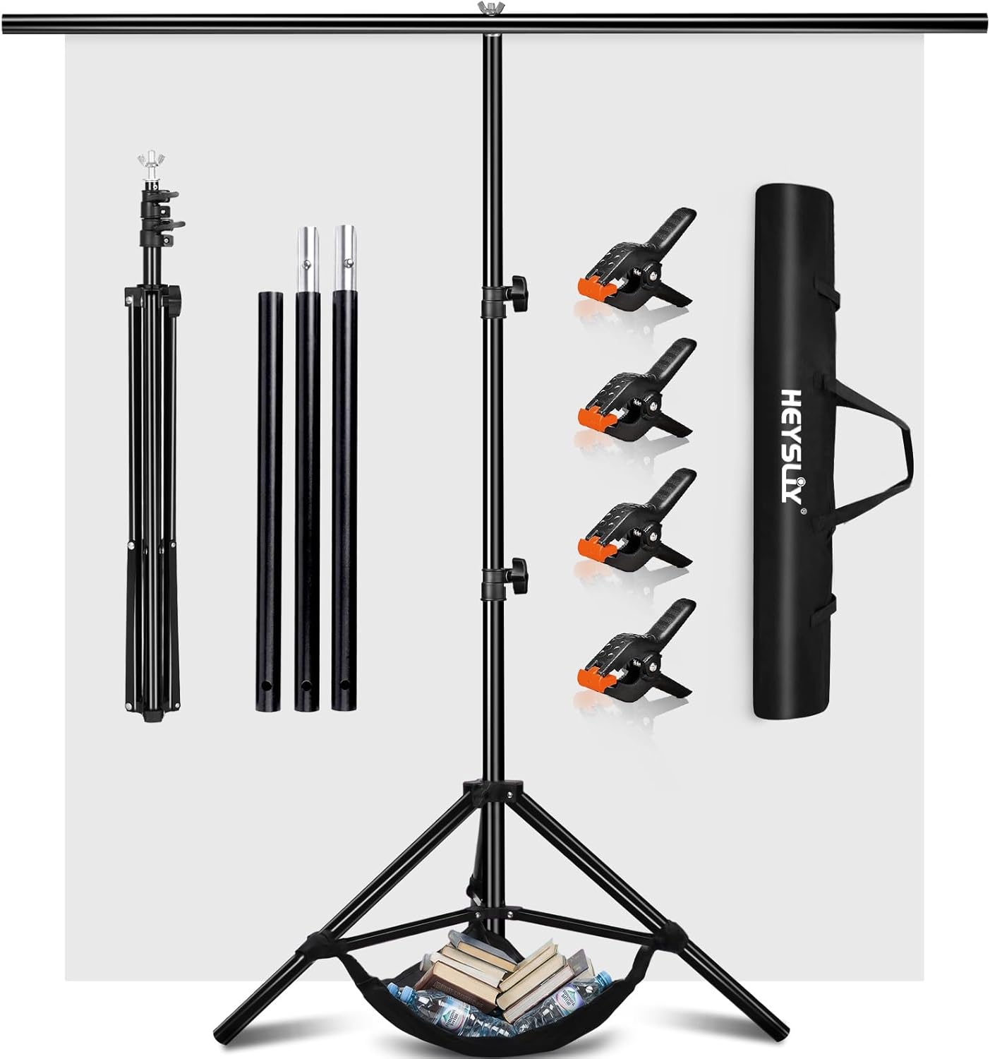 Detalle de Heysliy 2x2M Black Screen Backdrop with Stand – Stable T-Stand Kit for Streaming, Photo & Video