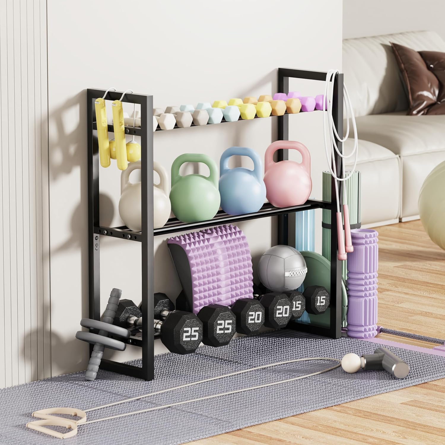 Thumbnail 4 de 3-Tier Dumbbell Rack for Home Gym — Adjustable, Space-Saving Weight Storage