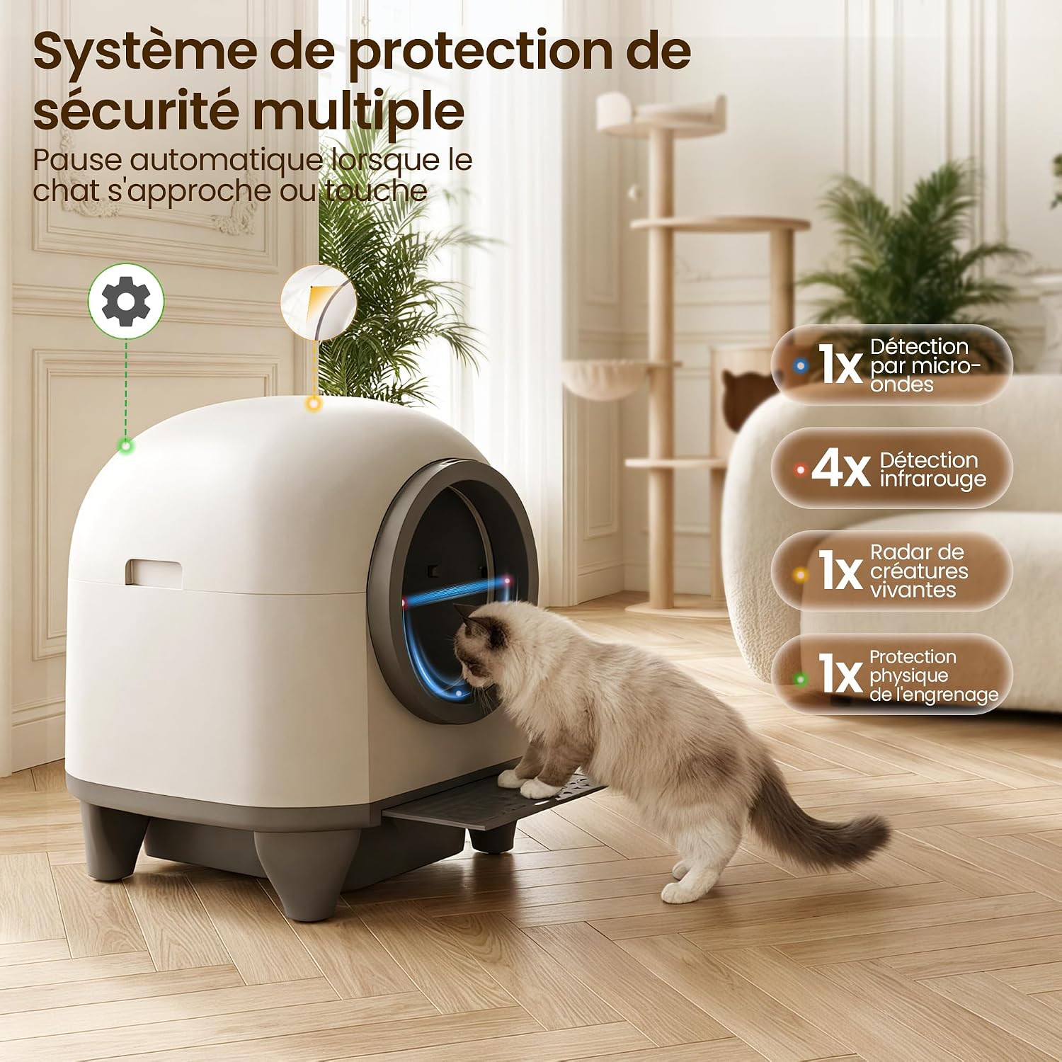 Detalle de Devoko MW-0769E-FR automatische kattenbak van 90 liter met appbediening
