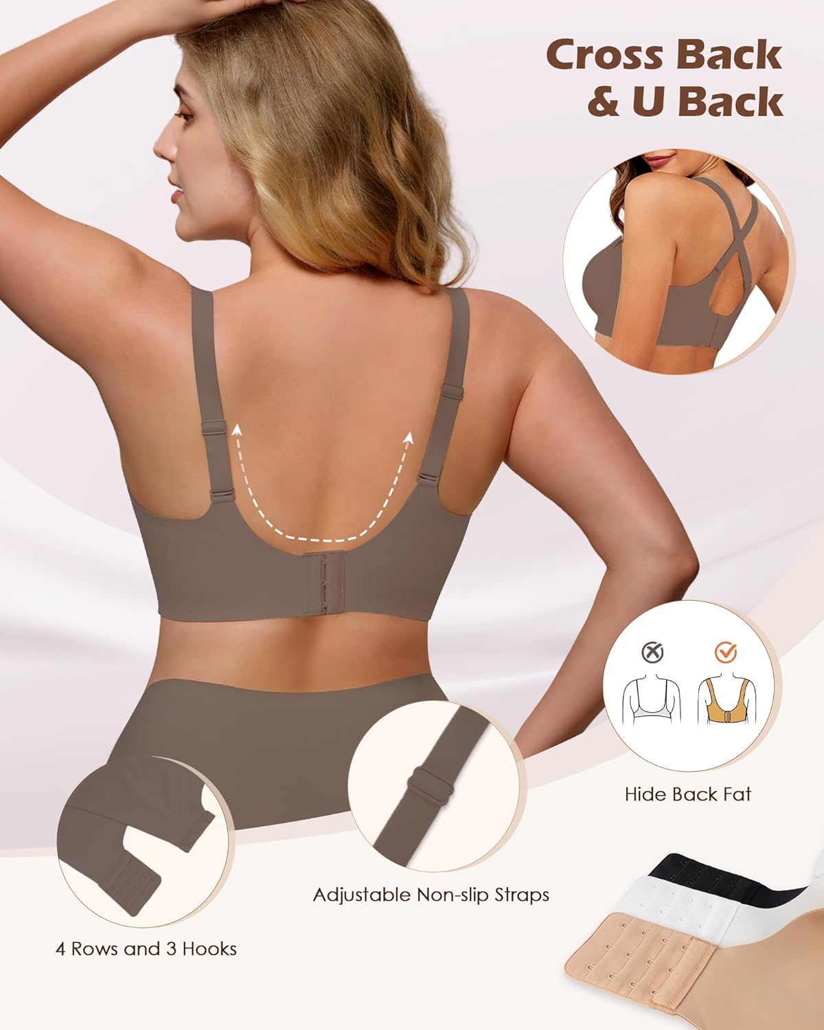 Detalle 2 de As Fairy Wire-Free Soft Comfort No-Underwire V-Neck Seamless Push Up Bralettes (Full Coverage)