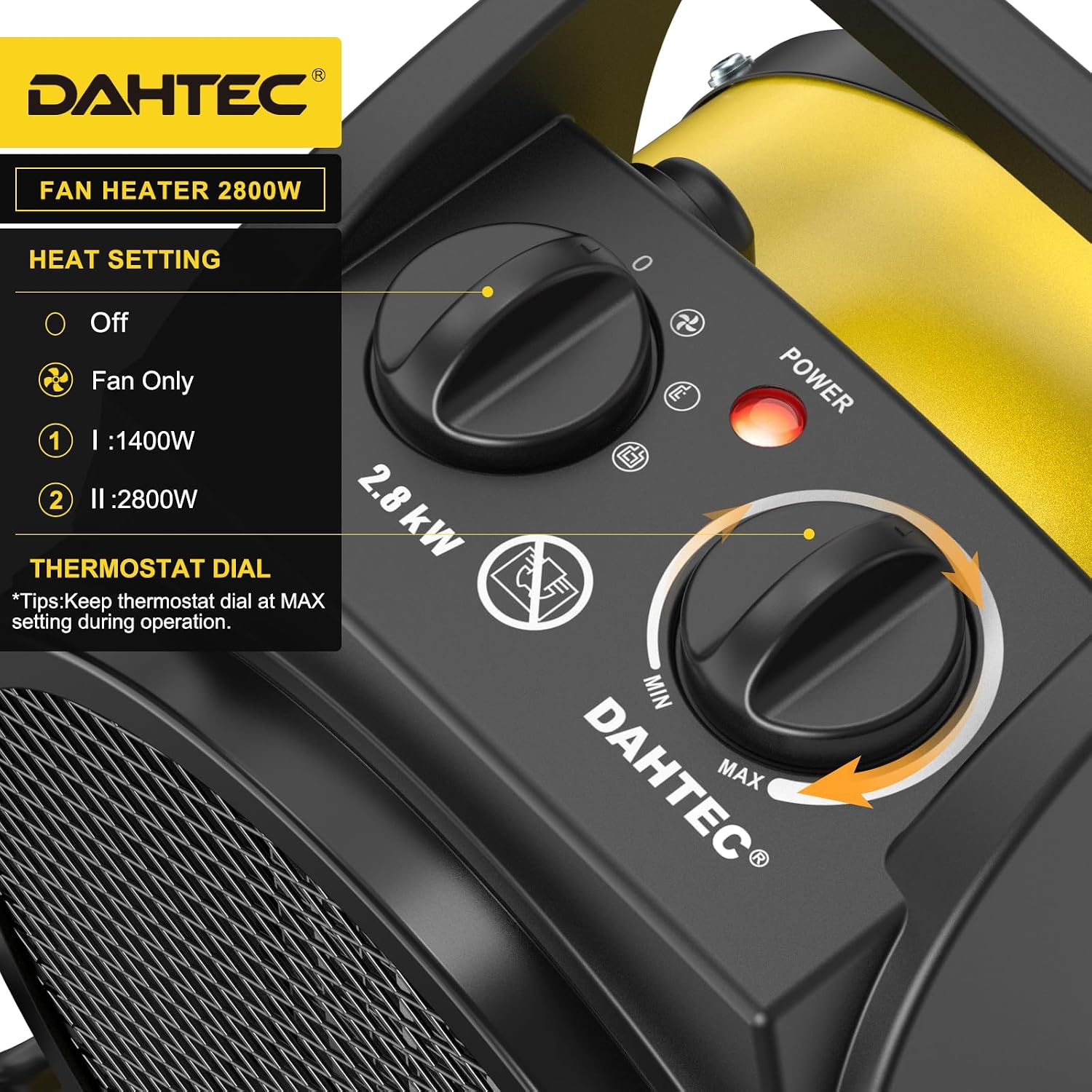 Detalle 2 de DAHTEC Electric Fan Heater 2800W portable heater