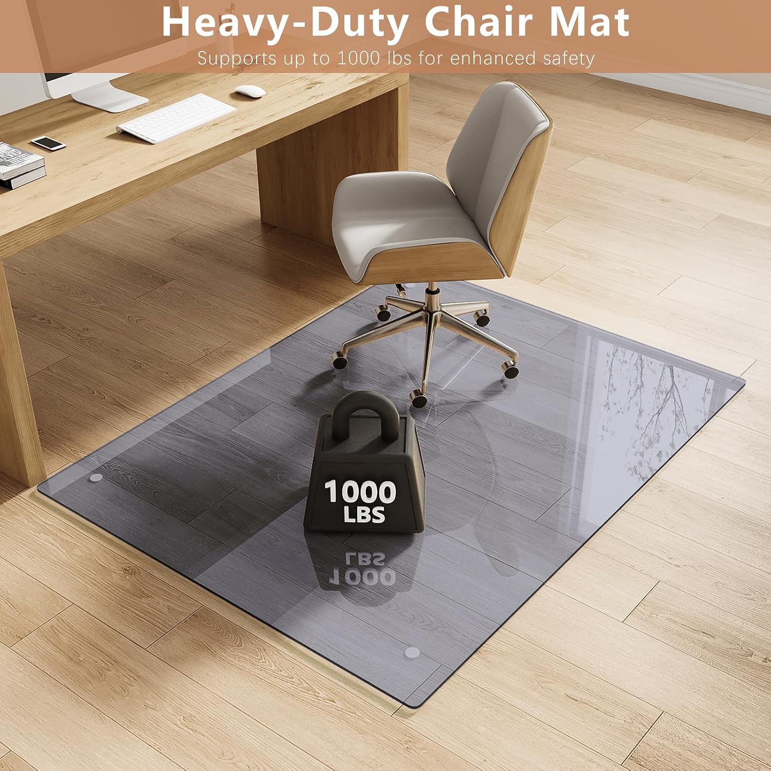 Thumbnail 2 de MYSUNORIA Gray Glass Chair Mat 46x55, 0.19" Tempered Glass, Gray-Tinted