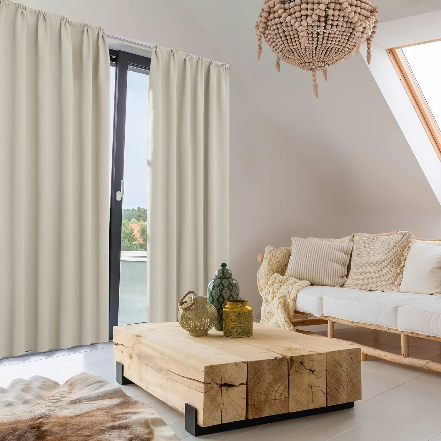 Thumbnail 4 de Deconovo Thermovorhang blickdicht mit Kräuselband, 2er-Set (138x140 cm), Creme