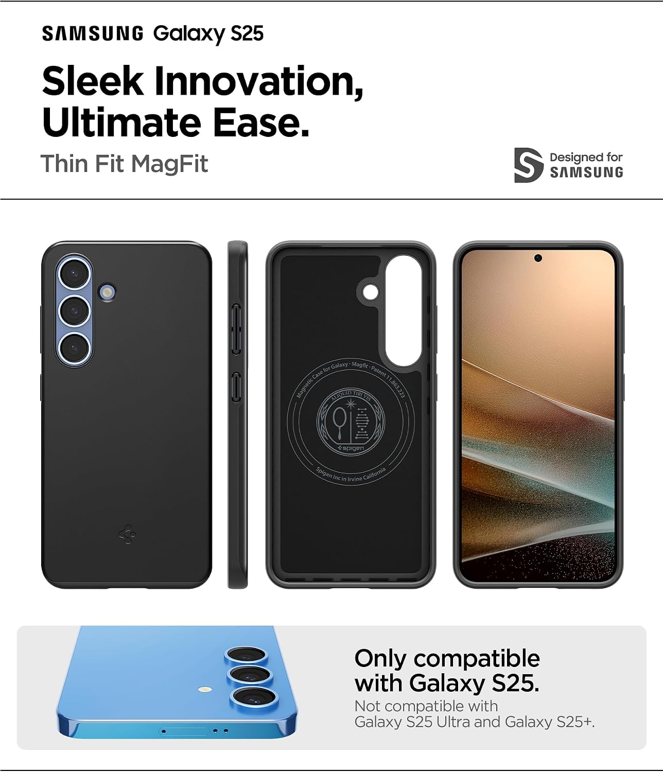 Detalle de Spigen Cover Thin Fit MagFit per Samsung Galaxy S25 – Cover sottile nera con Air Cushion