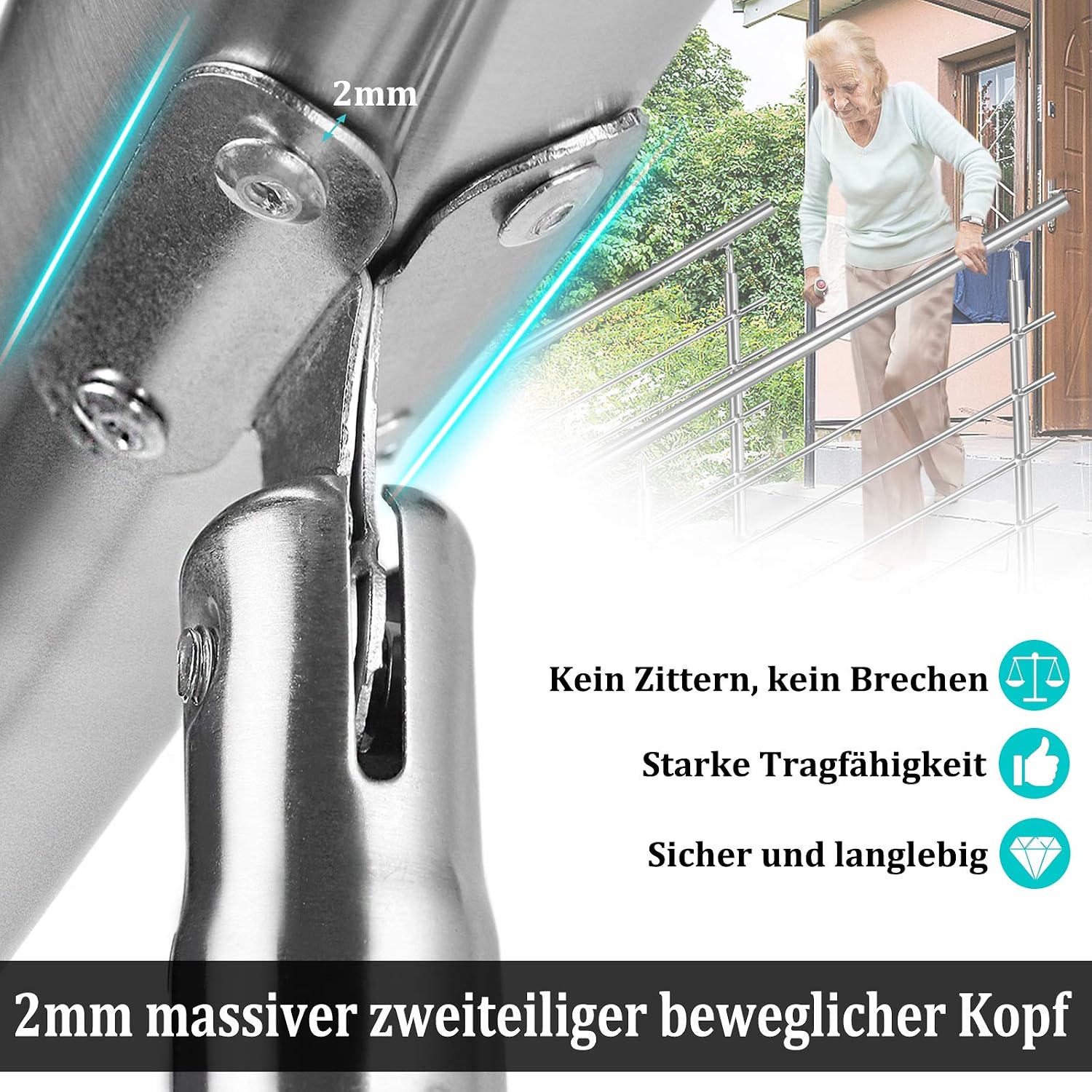 Detalle de LZQ 100 cm Stainless Steel Handrail, 106 cm High, Without Cross Braces