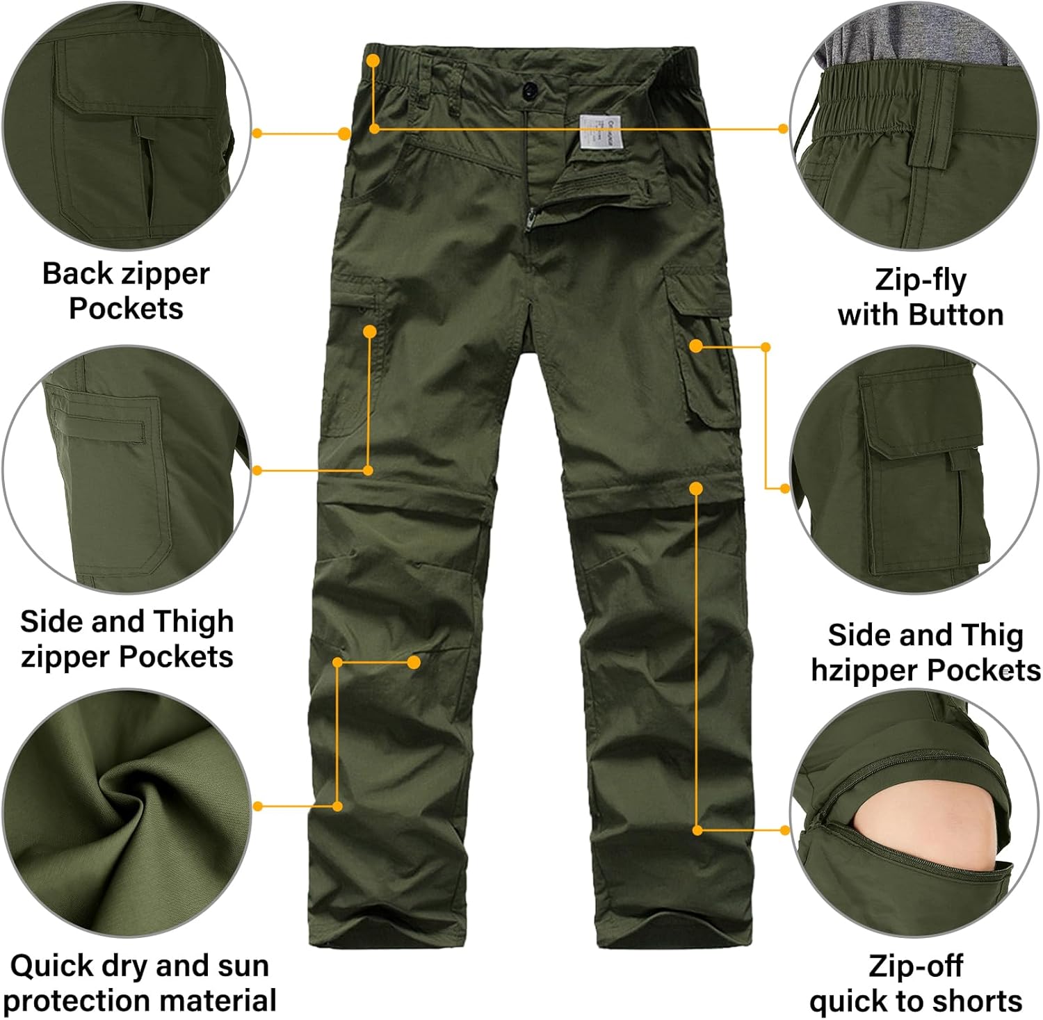 Thumbnail 2 de Linlon Kids' Cargo Pants, Boy's Quick-Dry Convertible Outdoor Pants