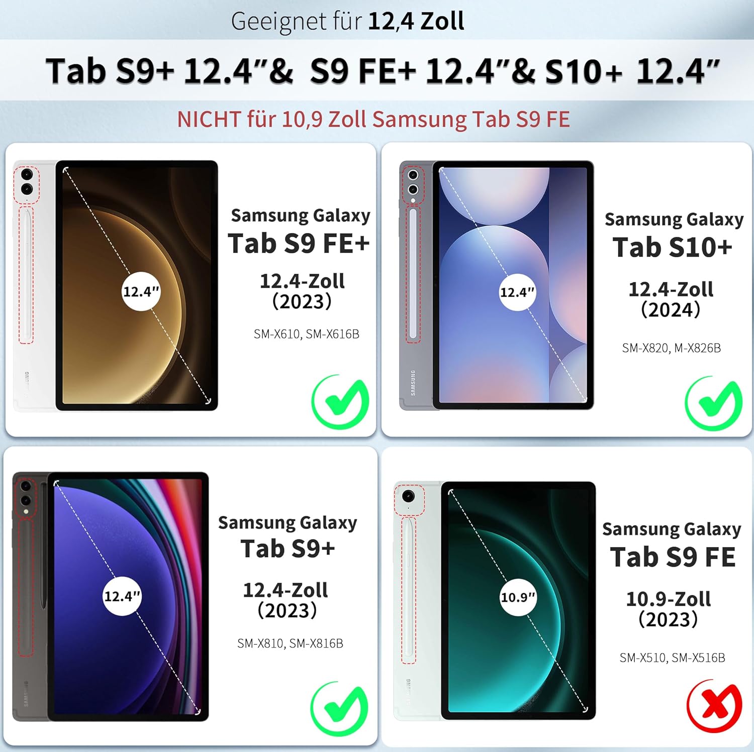 Thumbnail 1 de EasyAcc Tastaturhülle für Samsung Galaxy Tab S9 FE+ / S9+ / S10+ 12,4 Zoll (QWERTZ, abnehmbar) inkl. Stifthalter – Schwarz