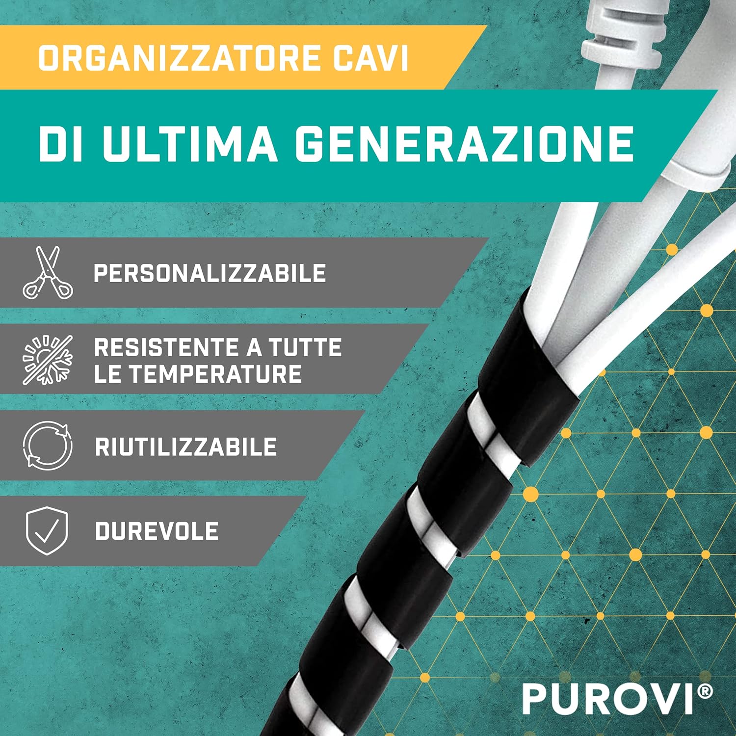 Detalle de Purovi Raccogli Cavi - Guaina Copri Cavi Elettrici Trasparente, 10m, Spiralata e Flessibile