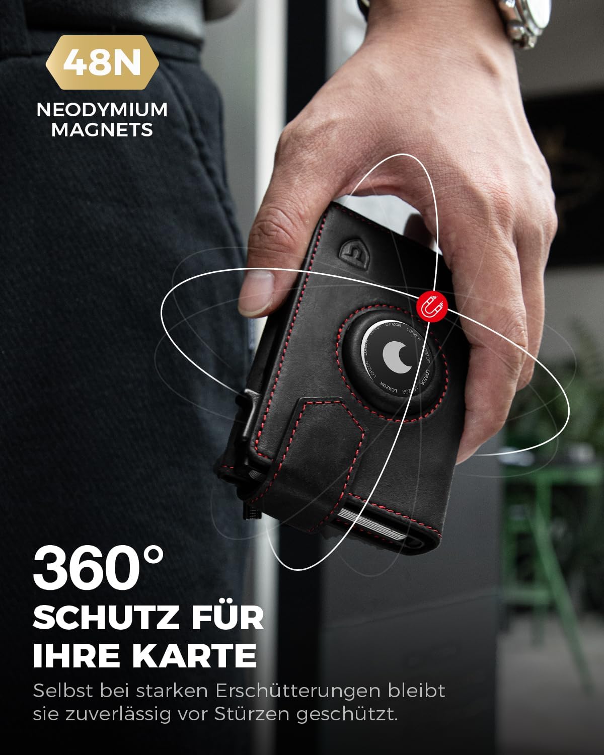 Detalle 2 de LORZOR® Design für Airtag Wallet, Slim Wallet mit Münzfach, Geldbörse Herren echtem Leder, RFID Blocker Portemonnaie, Portmonee Herren kartenetui Platz für 10 Karten, Geldbeutel (Schwarz rot)
LORZOR® Design für Airtag Wallet, Slim Wallet mit M…