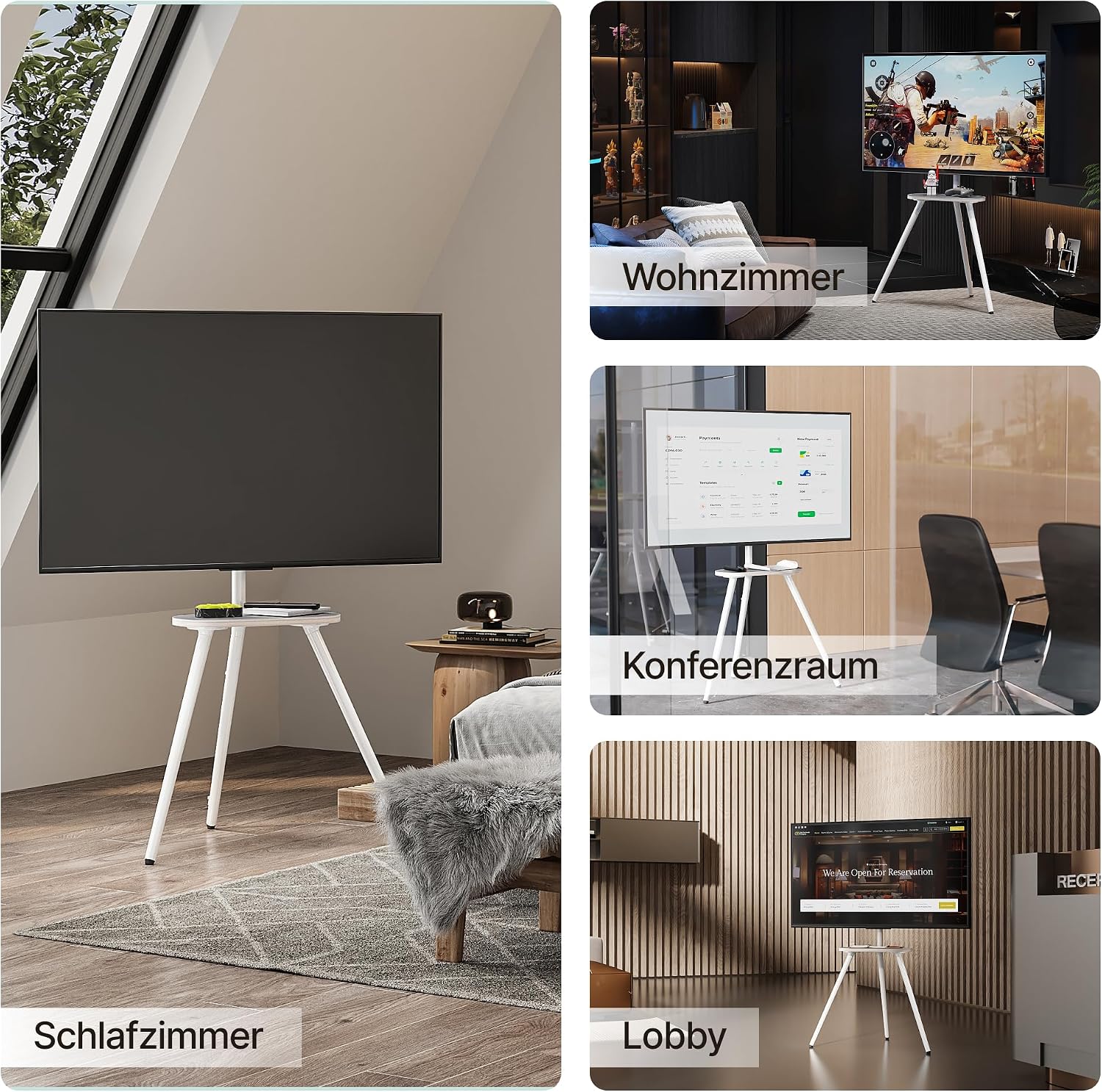 Detalle de ECOTINY Easel TV-Ständer: Höhenverstellbar, schwenkbar und stilvoll für 43–65 Zoll