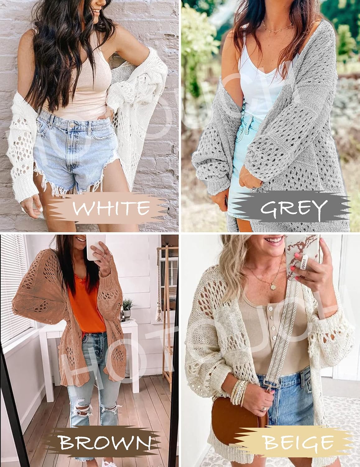 Detalle 2 de HOTOUCH Lightweight Crochet Cardigan for Women – Open Front, Oversized Knit Sweater