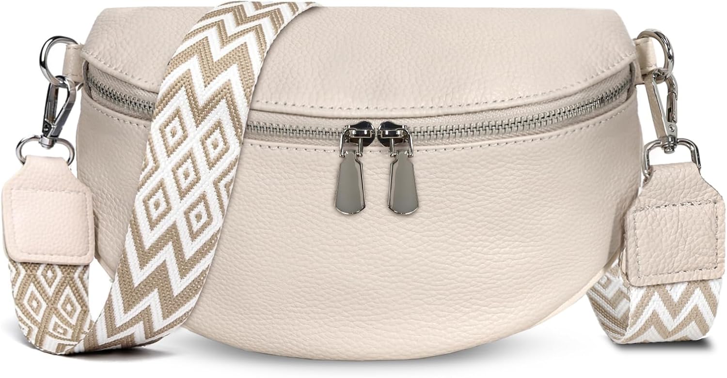 Detalle de TANTOMI Damen Umhängetasche Bauchtasche aus Leder – Crossbody/Gürteltasche mit breitem verstellbarem Gurt
