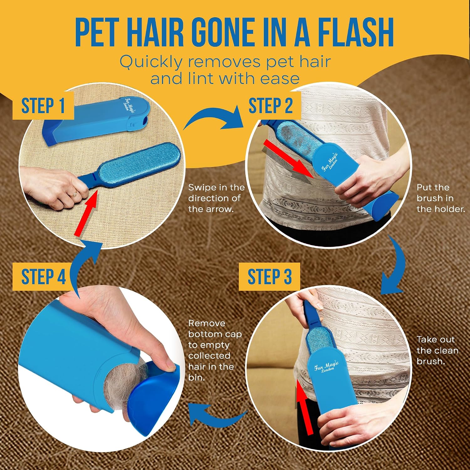 Thumbnail 3 de Fur Magic Pet Hair Remover Brush with Easy-Open Self-Cleaning Base (Blue) – reusable lint & fur remover