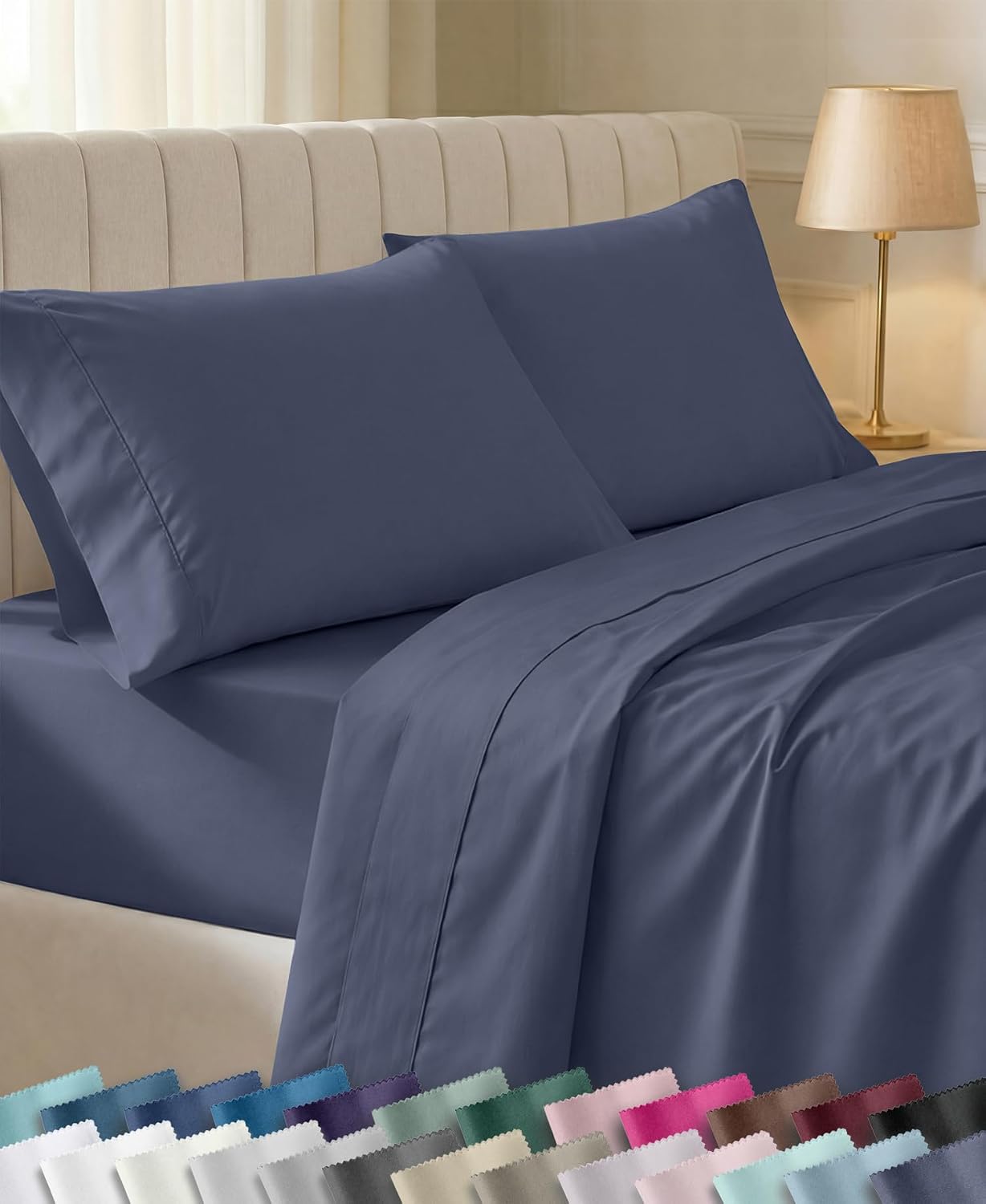 Detalle de California Design Den 840307105981 King Cotton Sateen Sheets, 400 Thread Count