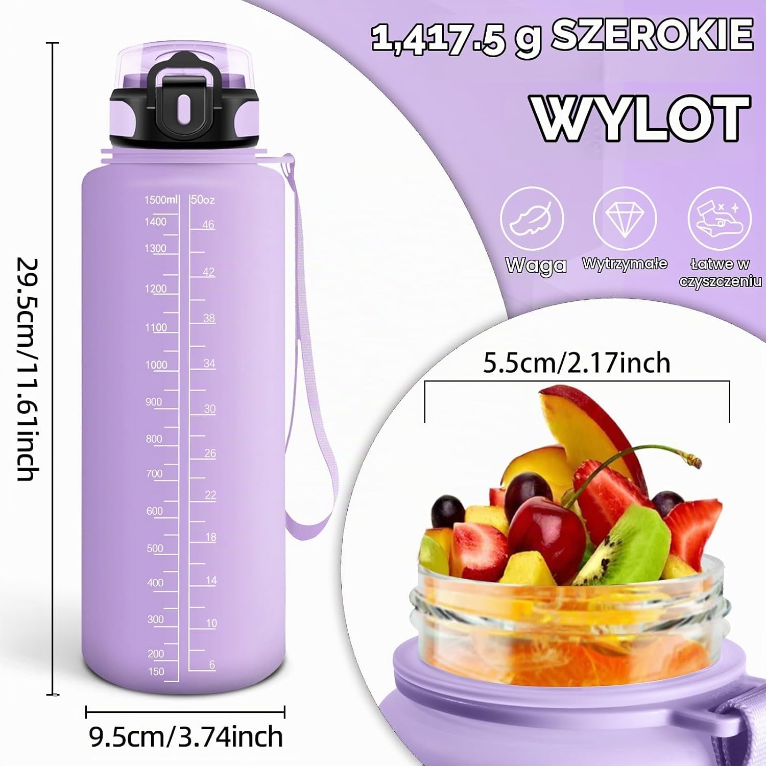 Detalle de Motswedi MO-TY-SYZYG-1500ML-M-Light-Purple-270 – butelka 1500 ml ze skalą czasu