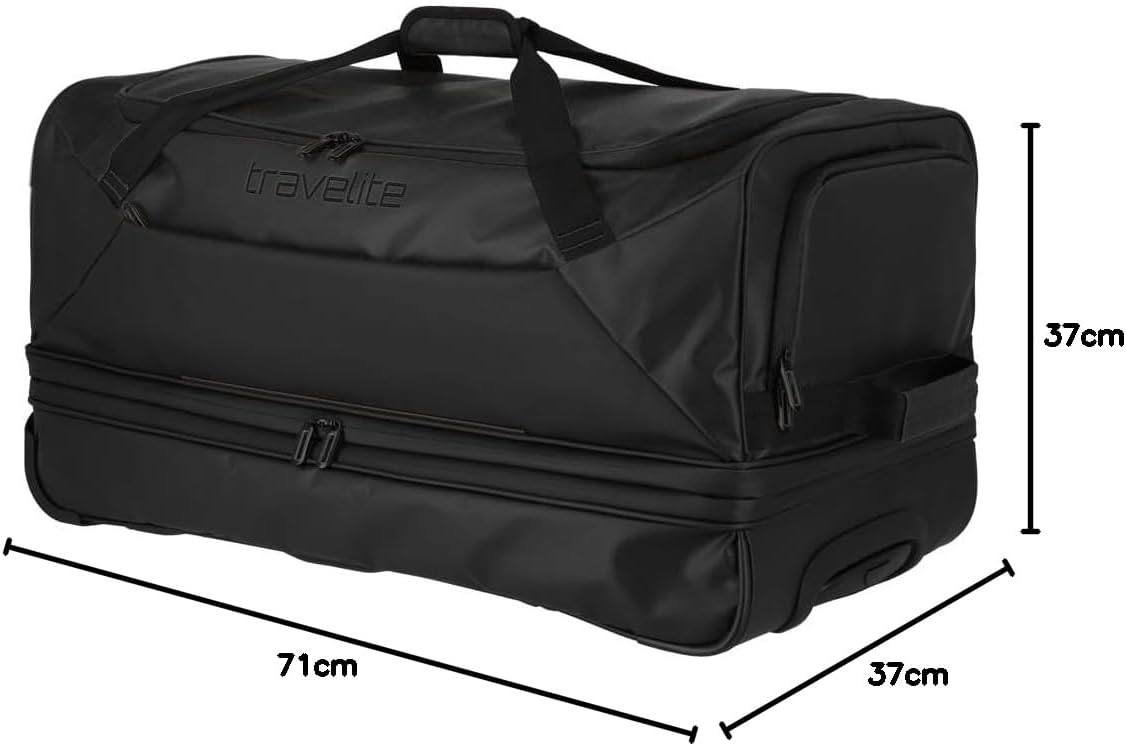 Detalle 2 de Travelite Borsa da viaggio trolley con ruote in materiale idrorepellente, 97 L, 71 cm, Nero