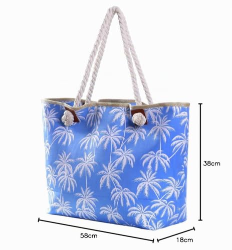 Thumbnail 6 de DonDon Borsa da spiaggia grande con cerniera 58x38x18 cm – stile marino con palme blu
