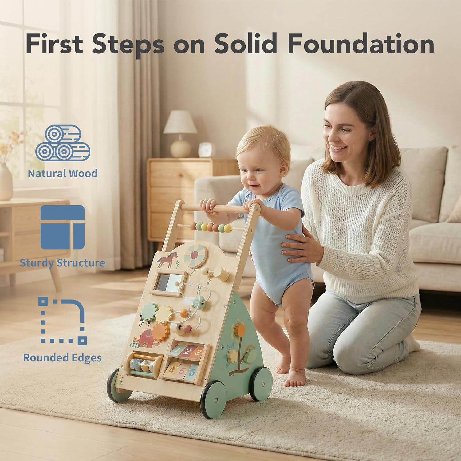 Thumbnail 1 de NEWBULIG Wooden Baby Walker Natural Wood