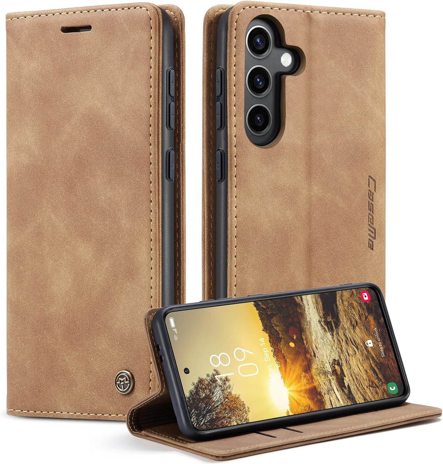 Detalle de Monweicz Flip-Case Hülle für Samsung Galaxy S24 – Premium Leder, Kartenfach & Standfunktion in Braun