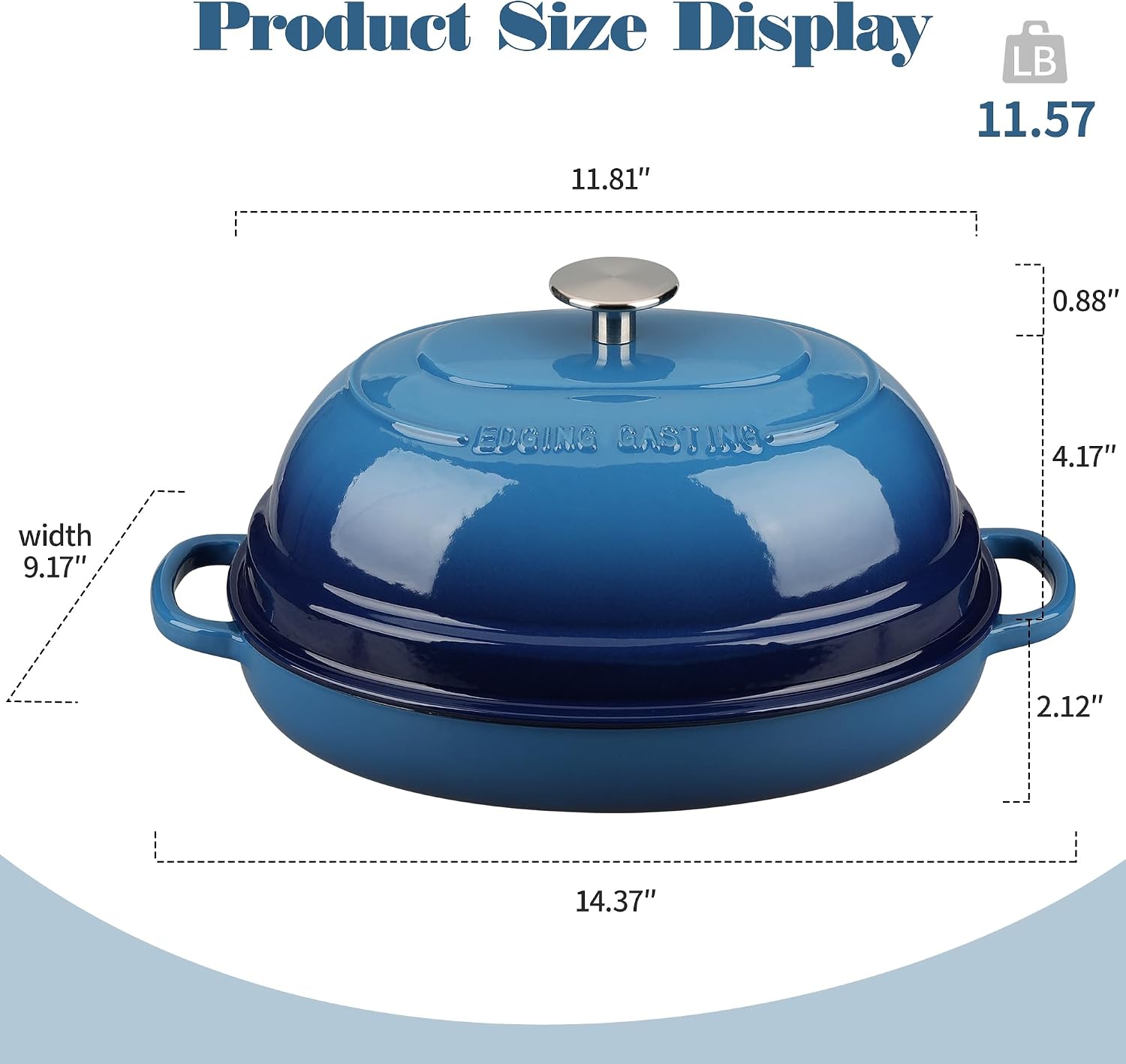 Thumbnail 1 de EDGING CASTING Enameled Oval Cast Iron Dutch Oven Bread Pot, 6QT (Lake Blue)