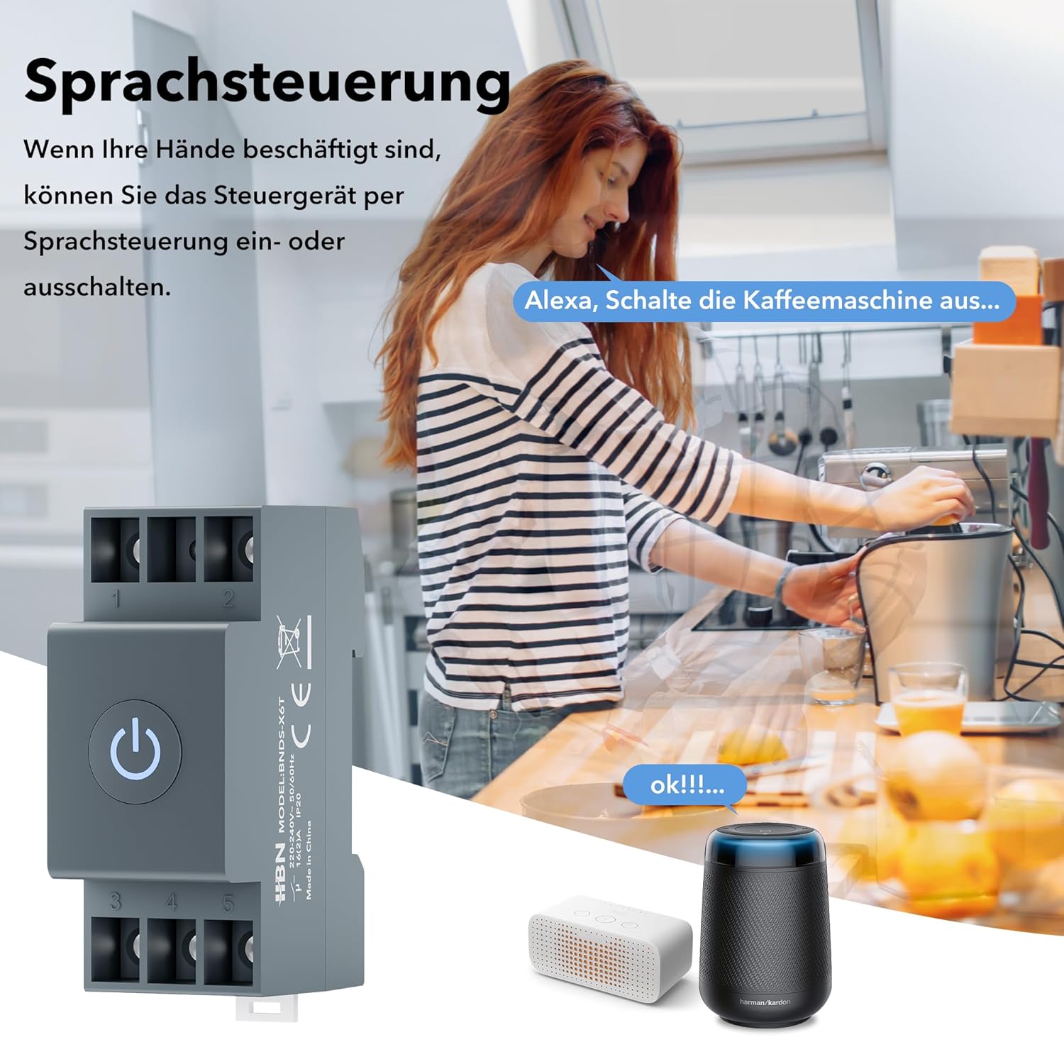 Detalle de HBN Smart Life WLAN Hutschiene Schalter mit Energieüberwachung – 16A, Timer, Sprachsteuerung und App-Anbindung
