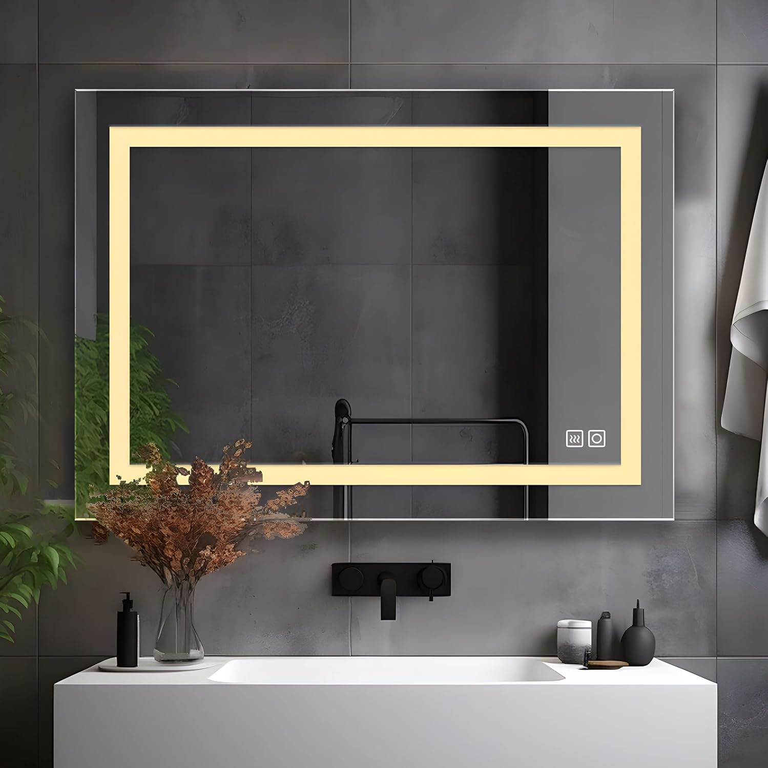 Detalle de LISA Miroir de Salle de Bain LED 90 x 60 cm – Miroir mural lumineux avec éclairage et anti-buée