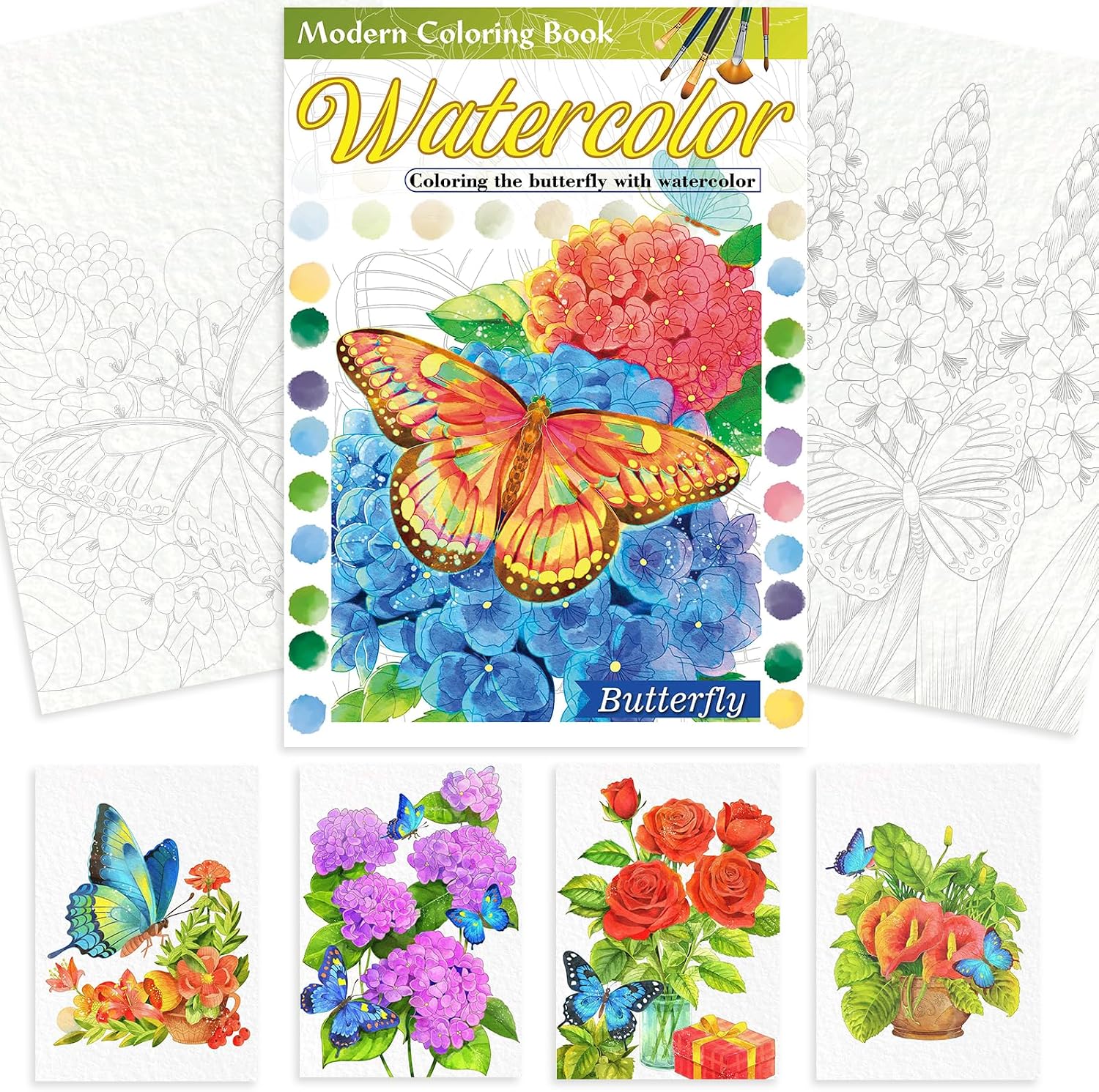 Detalle de apolyone PKNB2025-1 Butterfly Watercolor Coloring Book, 100% Cotton 300gsm A4