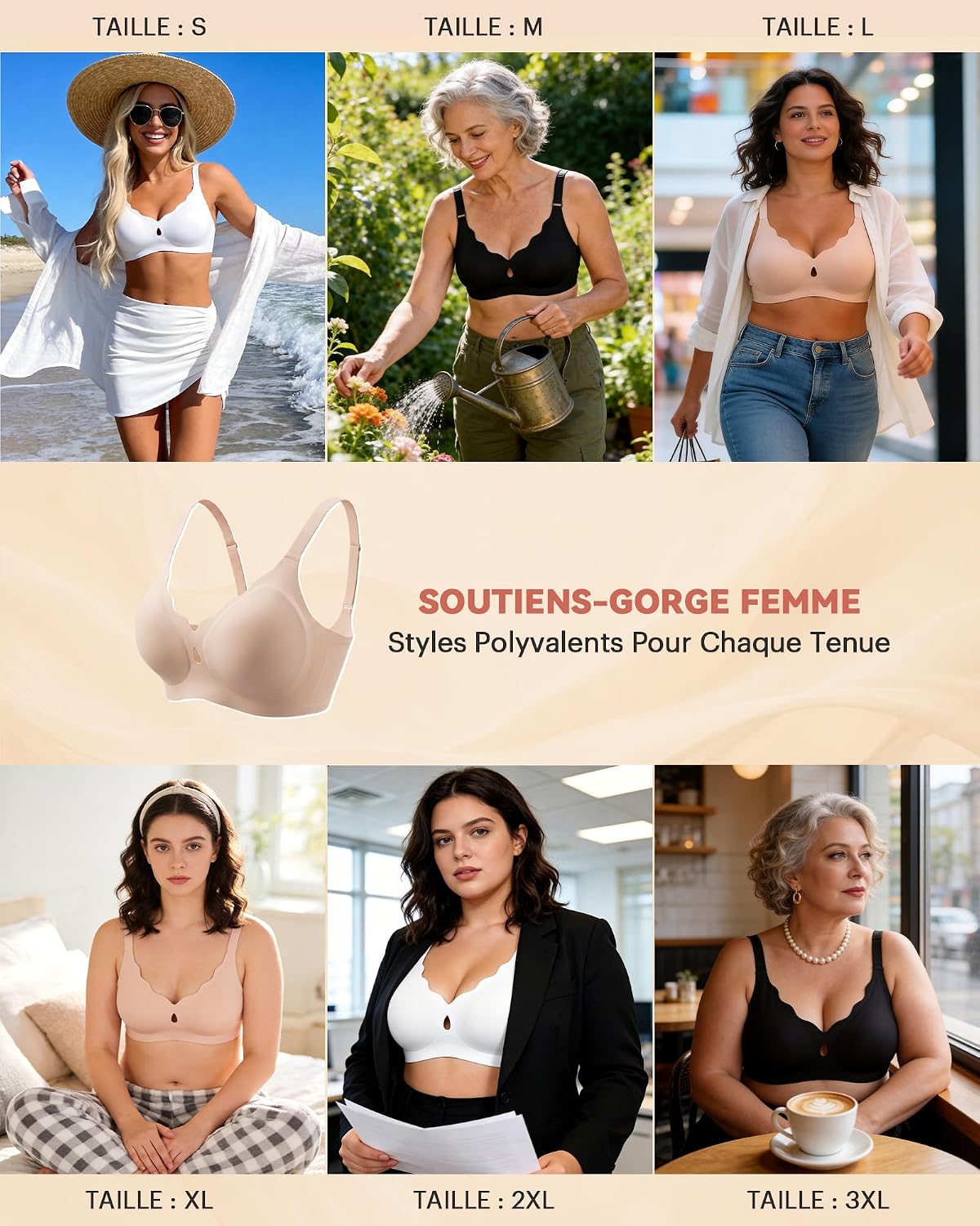Thumbnail 4 de Bresdk Soutien Gorge Femme sans Armatures – Décolleté en V plongeant, maintien renforcé et enveloppant