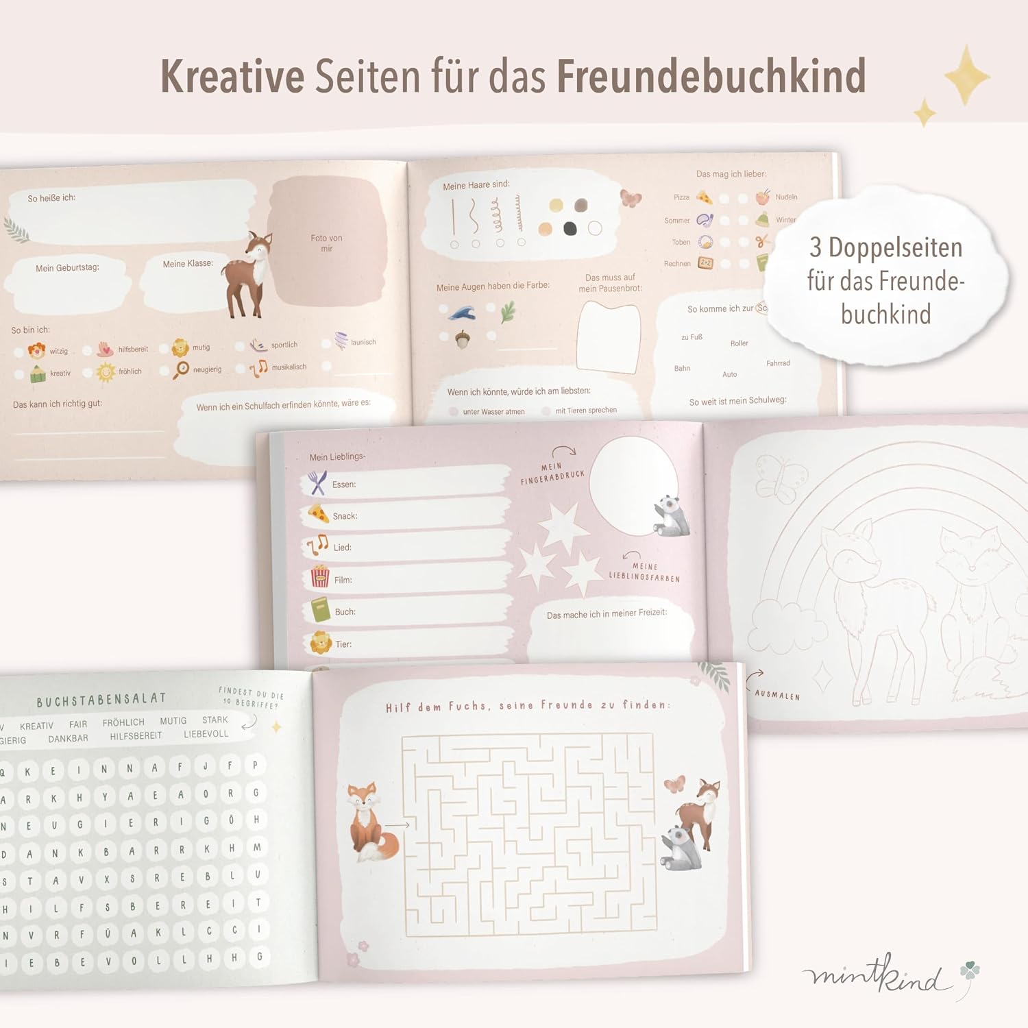 Detalle de Freundebuch Grundschule mintkind – Boho Fuchs, Hardcover (DIN A5, 80 Seiten)