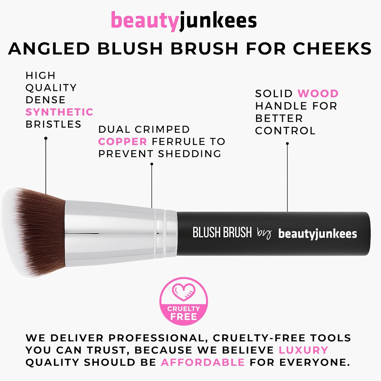 Detalle de Beauty Junkees Angled Blush Brush for Cream, Liquid & Powder Makeup