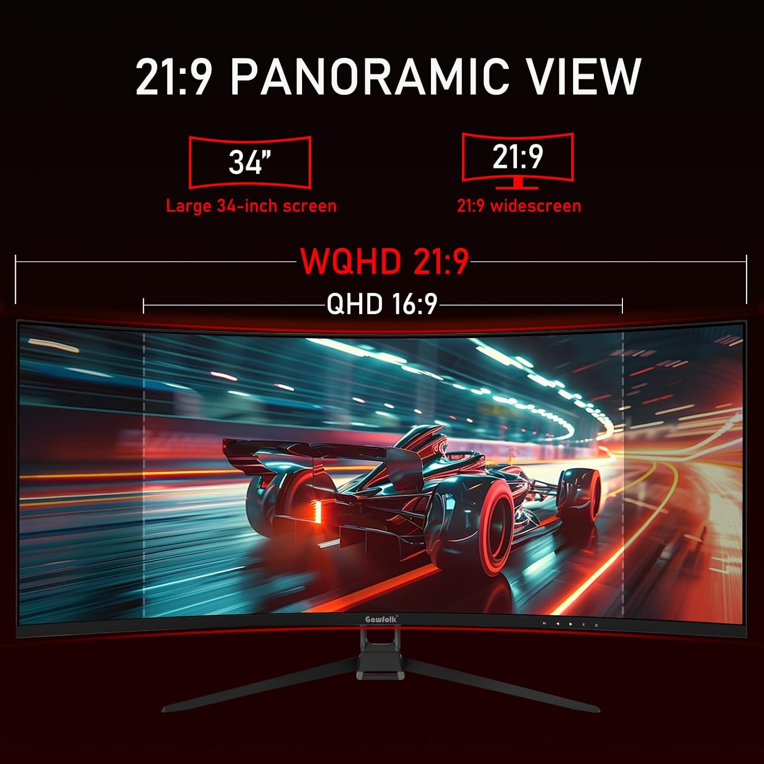 Detalle de Gawfolk 34 Inch Ultrawide Curved Monitor 144Hz