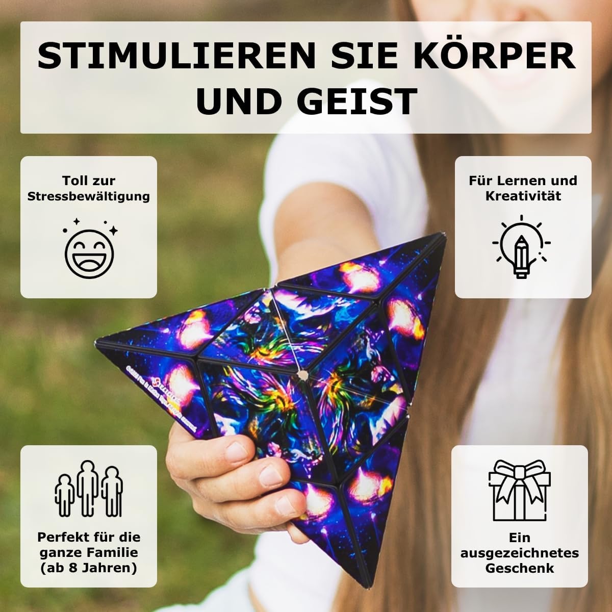 Thumbnail 2 de Shashibo Formwechsel-Box „Cosmic Surfer“ – magnetischer Zappelwürfel mit 36 Seltenerdmagneten und 100+ Formen