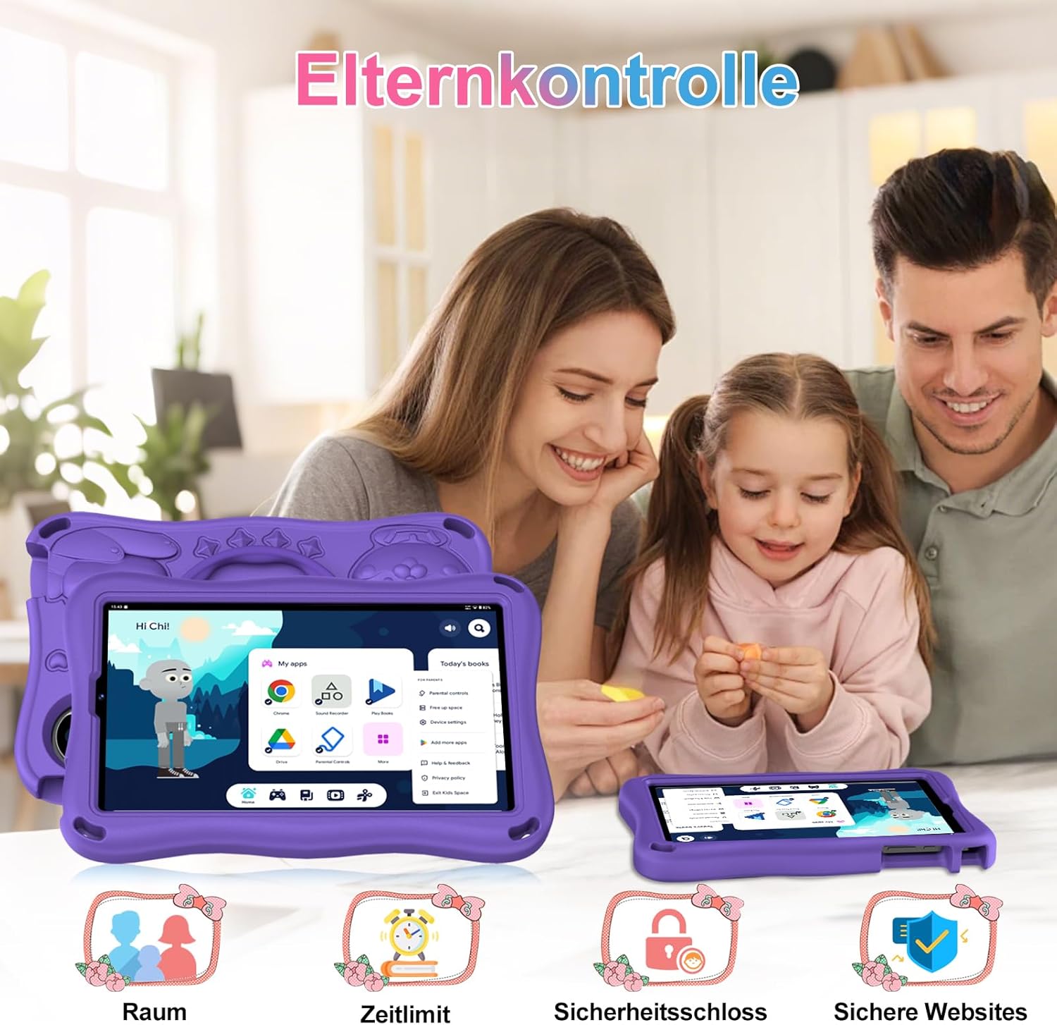 Thumbnail 4 de SUAAT 2026 Kinder-Tablet 9 Zoll (Android 15) mit 32 GB + 2 TB, 5G-WLAN, Gemini AI und Kindersicherung – Lila