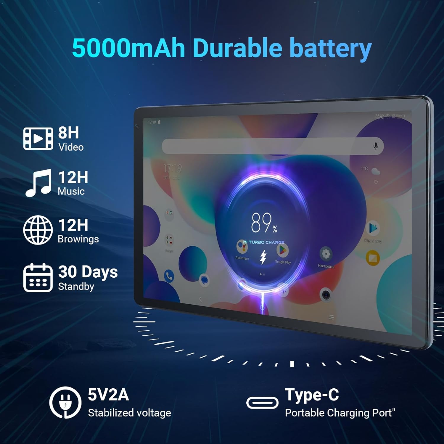 Detalle de MUISOO Tablet 10.1" Android Tablet — Octa-Core, 10GB RAM, 128GB + up to 1TB expandability