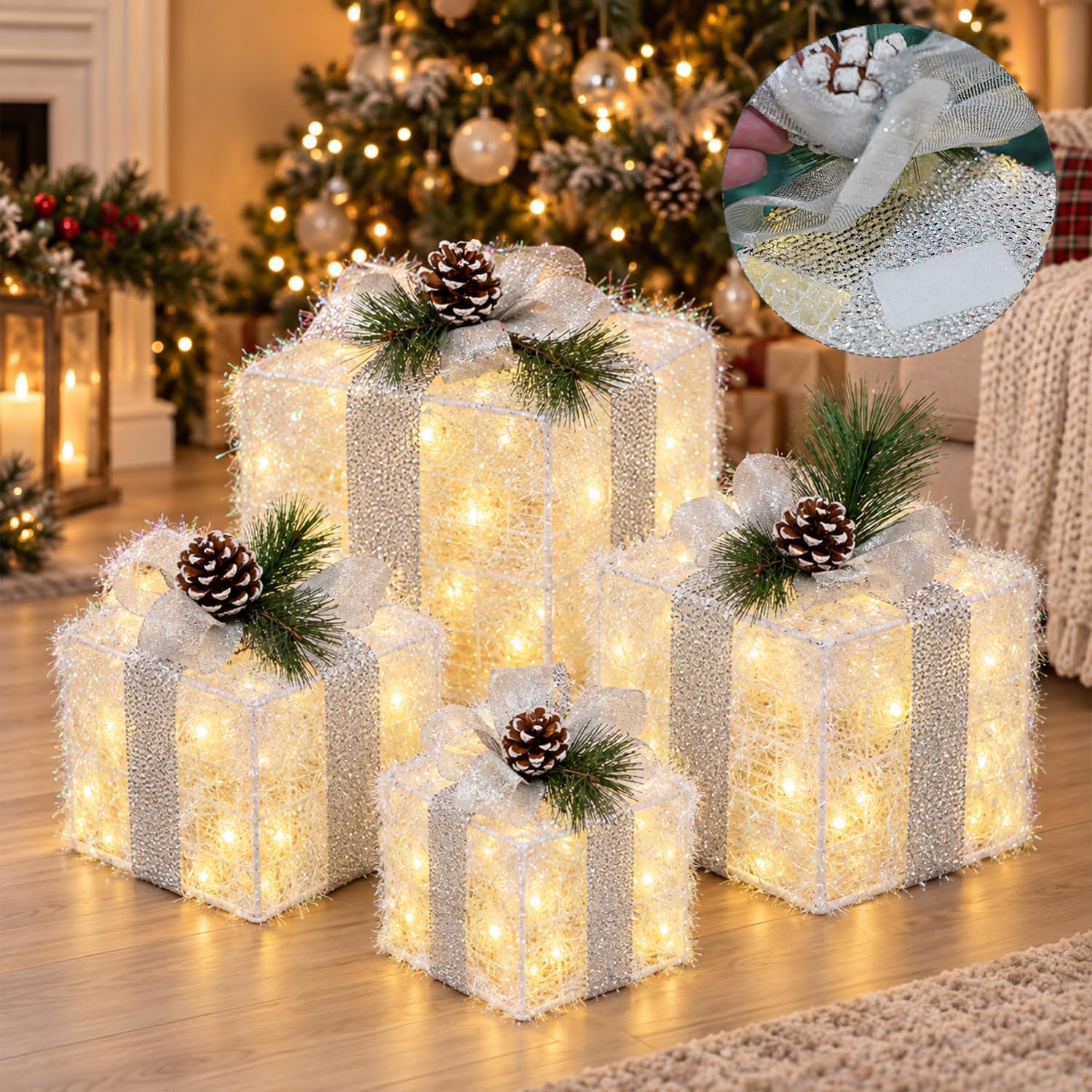 Thumbnail 4 de Hourleey CL-70WC Christmas Lighted Gift Boxes, 70 LED, Warm White, 8 Modes
