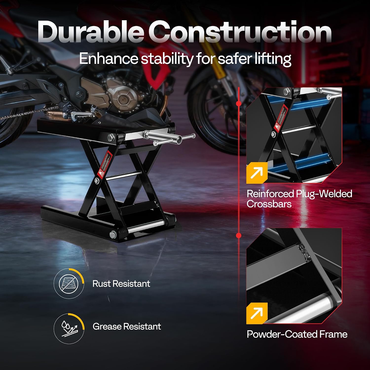 Detalle 2 de VIVOHOME Motorcycle Scissor Lift Jack – Height Adjustable Heavy Duty Steel Stand (500kg capacity)